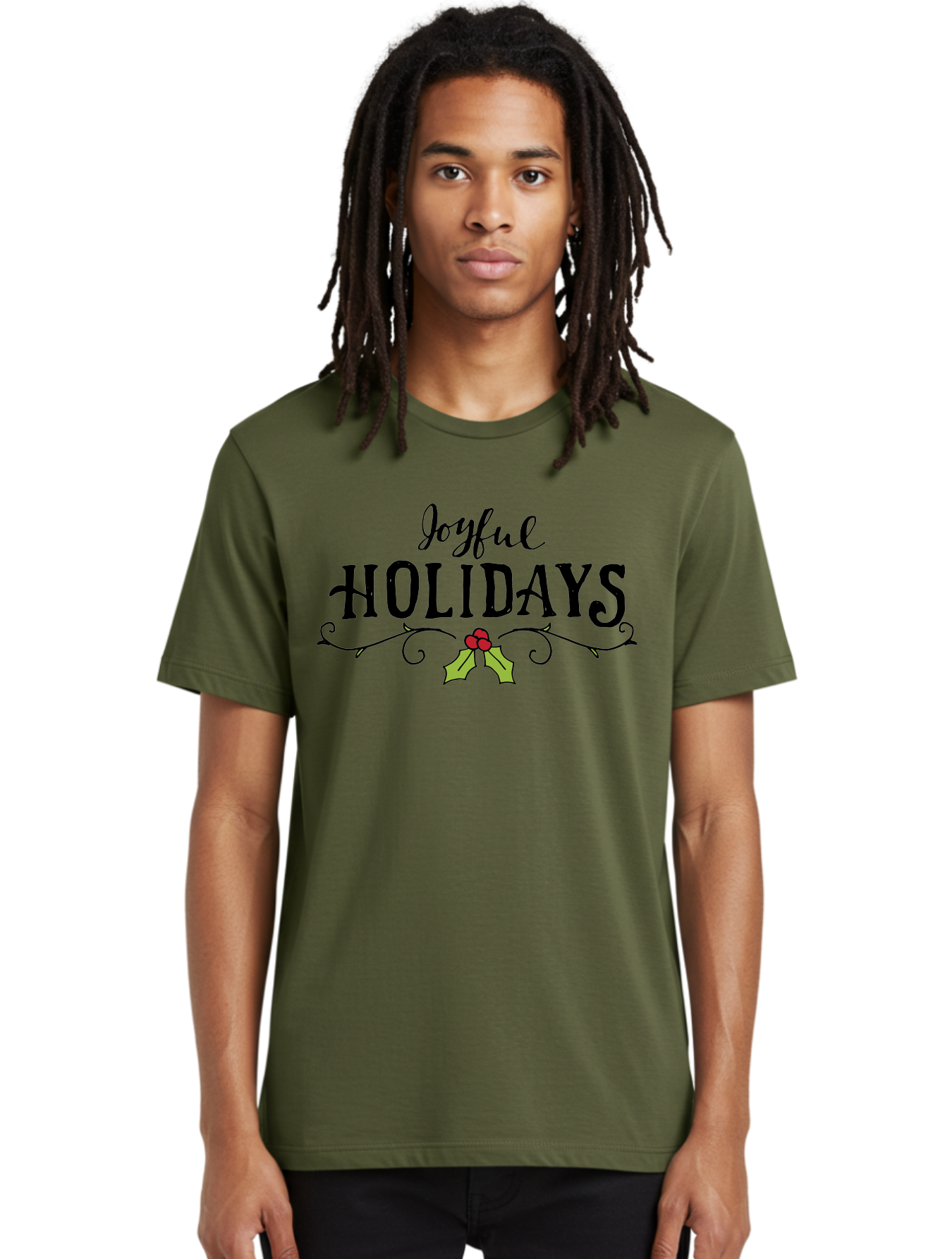 Joyful-Holidays-1 Men'S Graphic Tee, 100% Cotton, Comfortable Casual Summer Wear, Machine Washable, Holiday Wishes, Festive Greeting, Joyful Holidays, Holly Decoration, Red Berries, Vintage Style, Winter Season, Holiday Cheer - Aaa956 6