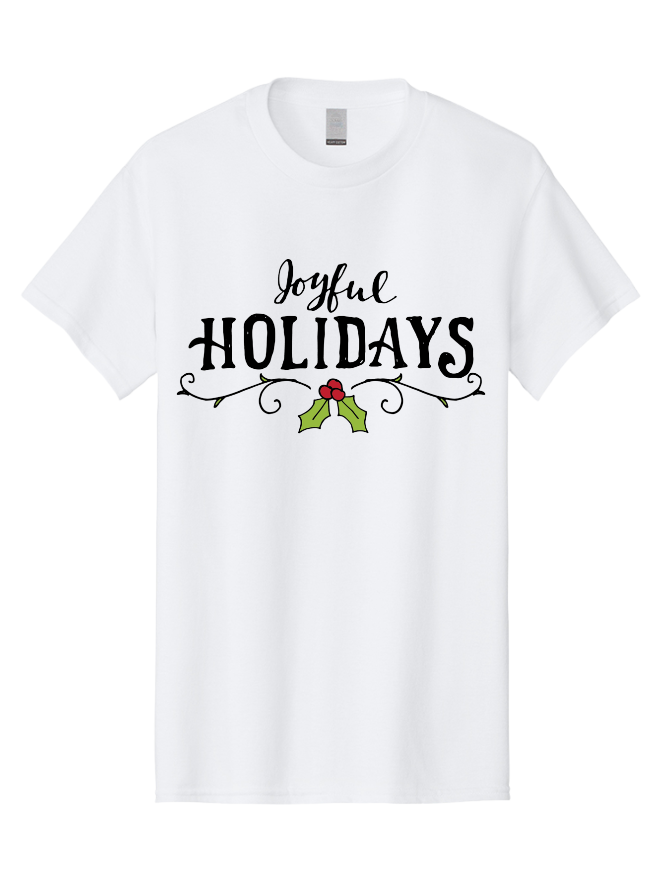 Joyful-Holidays-1 Men'S Graphic Tee, 100% Cotton, Comfortable Casual Summer Wear, Machine Washable, Holiday Wishes, Festive Greeting, Joyful Holidays, Holly Decoration, Red Berries, Vintage Style, Winter Season, Holiday Cheer - Aaa956 1