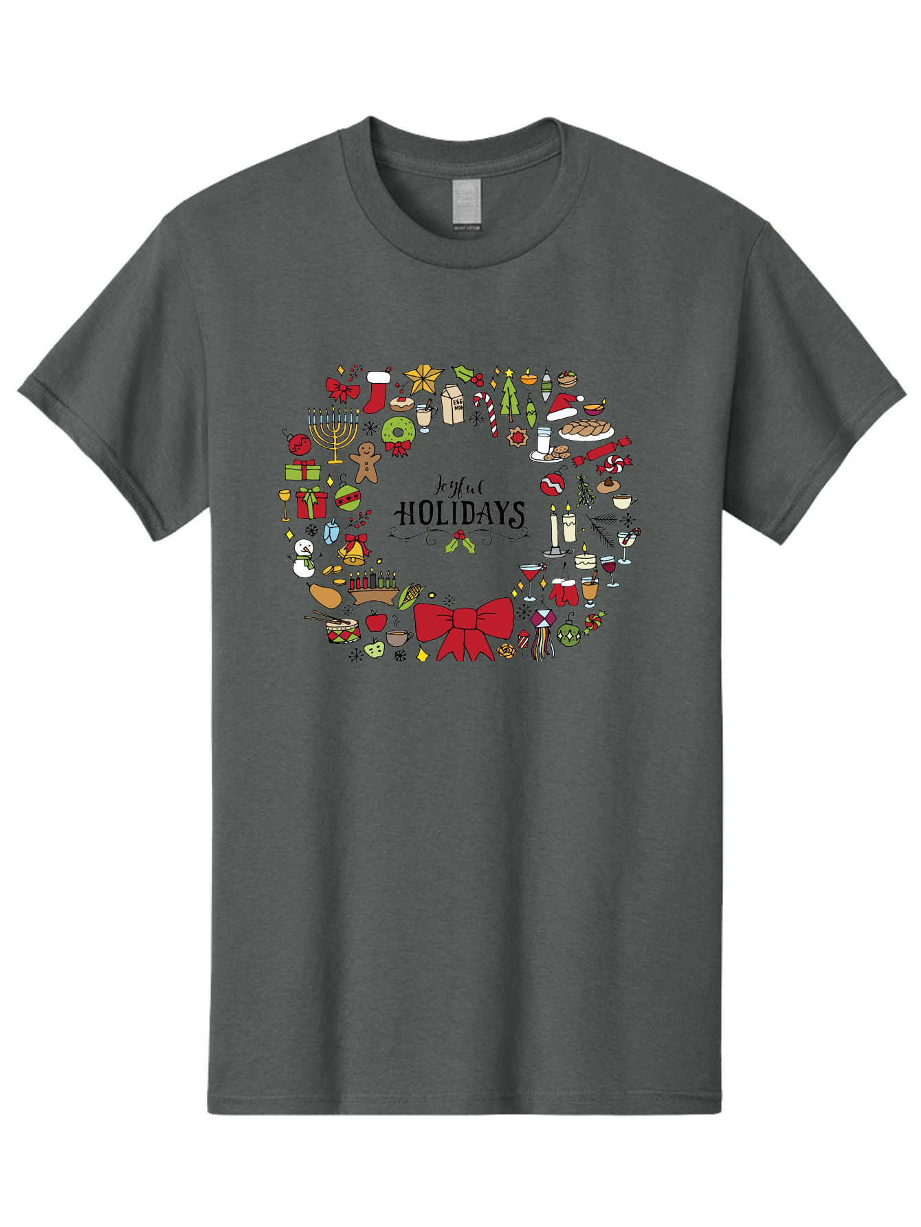 Joyful-Holidays Men'S Graphic Tee, 100% Cotton, Comfortable Casual Summer Wear, Machine Washable, Christmas Wreath, Holiday Decorations, Festive Icons, Joyful Holidays, Christmas Gifts, Holiday Treats, Menorah, Christmas Stocking, - Aaa957 27
