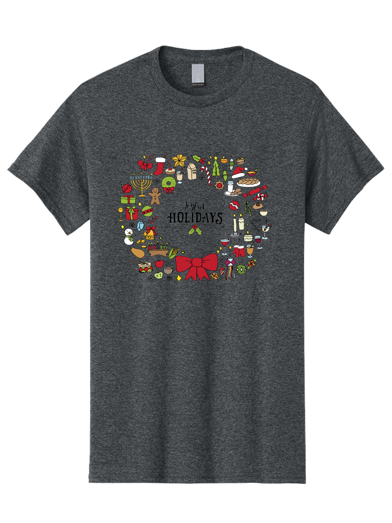 Joyful-Holidays Men'S Graphic Tee, 100% Cotton, Comfortable Casual Summer Wear, Machine Washable, Christmas Wreath, Holiday Decorations, Festive Icons, Joyful Holidays, Christmas Gifts, Holiday Treats, Menorah, Christmas Stocking, - Aaa957 3
