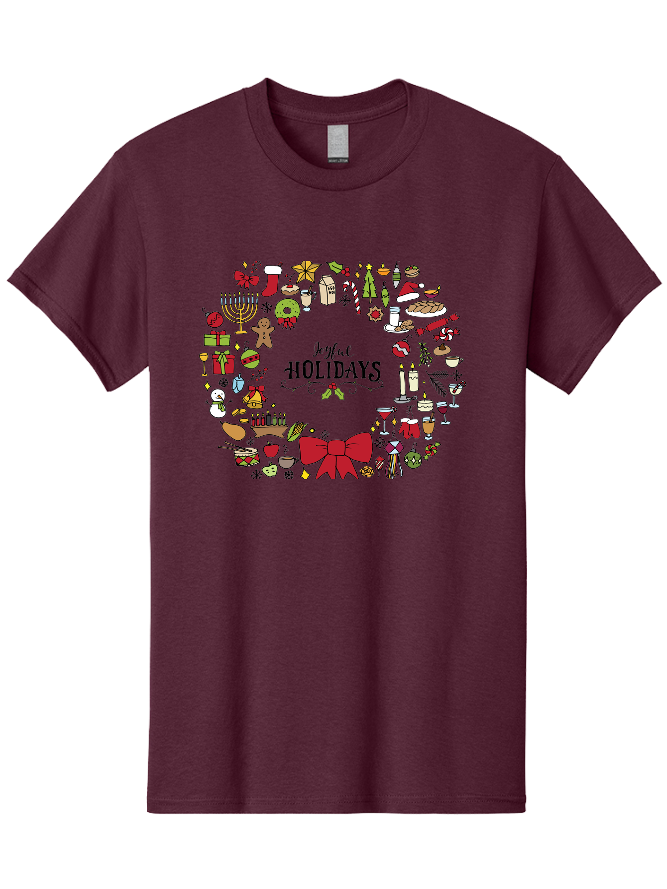 Joyful-Holidays Men'S Graphic Tee, 100% Cotton, Comfortable Casual Summer Wear, Machine Washable, Christmas Wreath, Holiday Decorations, Festive Icons, Joyful Holidays, Christmas Gifts, Holiday Treats, Menorah, Christmas Stocking, - Aaa957 7