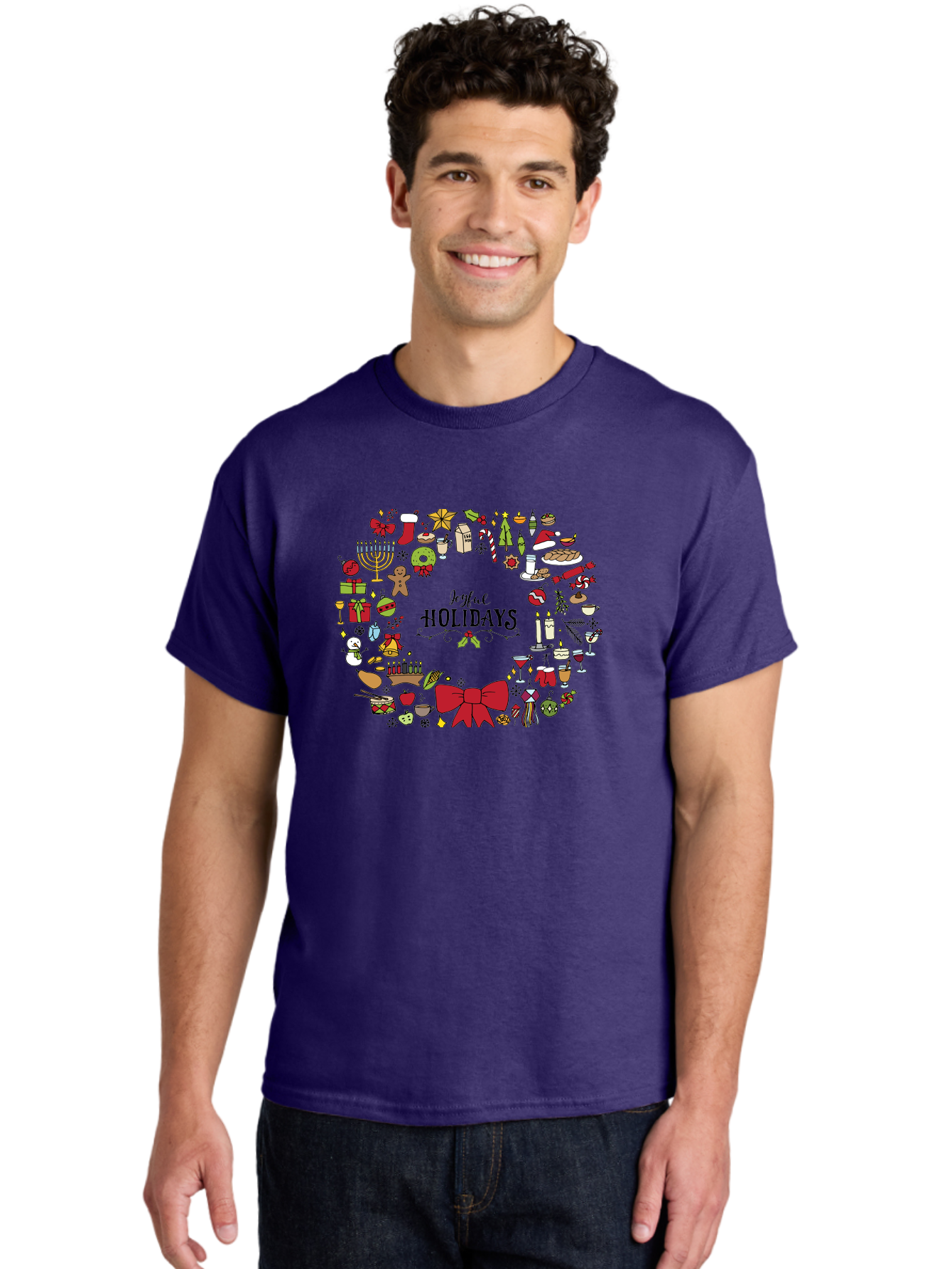 Joyful-Holidays Men'S Graphic Tee, 100% Cotton, Comfortable Casual Summer Wear, Machine Washable, Christmas Wreath, Holiday Decorations, Festive Icons, Joyful Holidays, Christmas Gifts, Holiday Treats, Menorah, Christmas Stocking, - Aaa957 16