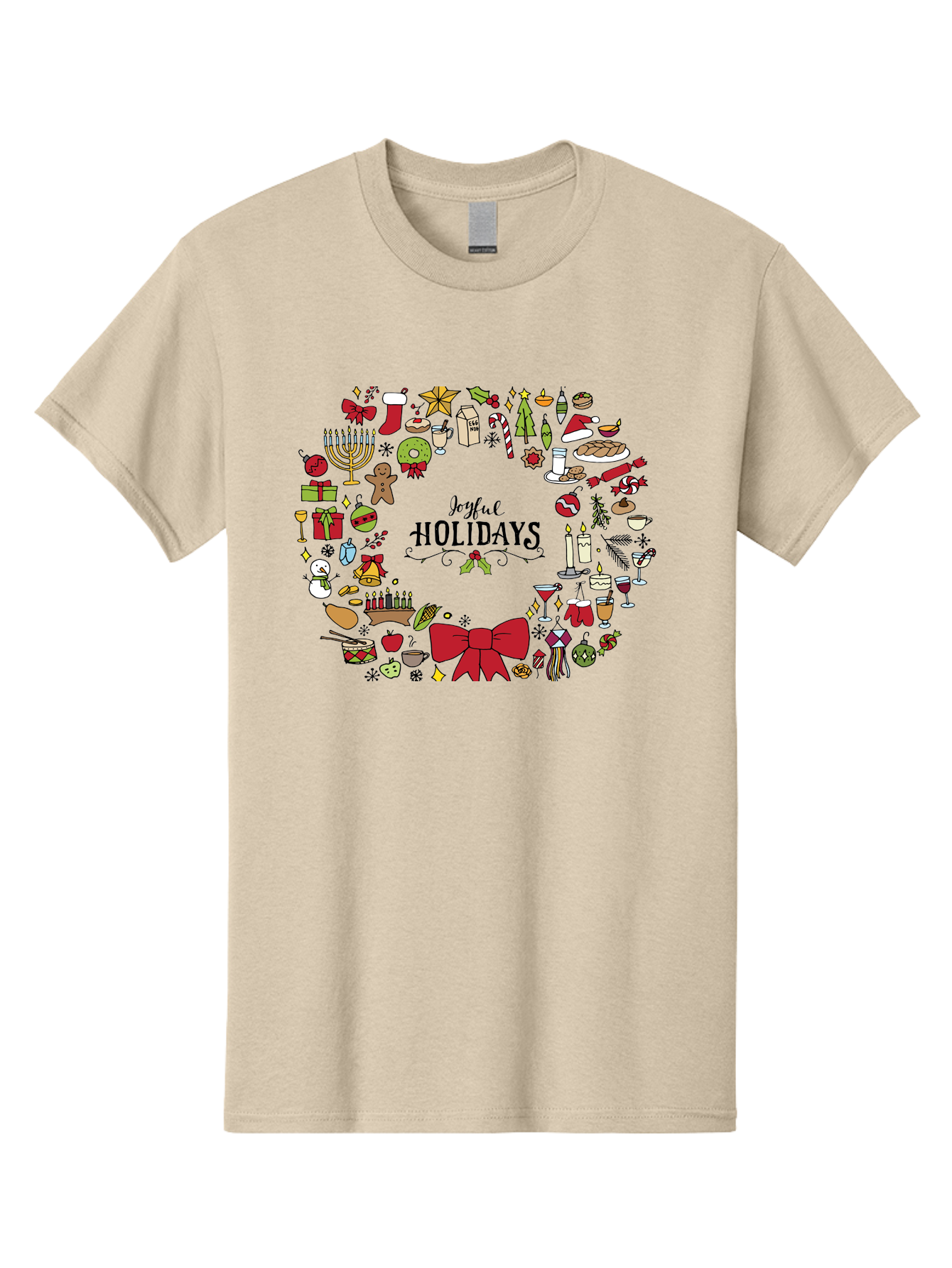 Joyful-Holidays Men'S Graphic Tee, 100% Cotton, Comfortable Casual Summer Wear, Machine Washable, Christmas Wreath, Holiday Decorations, Festive Icons, Joyful Holidays, Christmas Gifts, Holiday Treats, Menorah, Christmas Stocking, - Aaa957 17