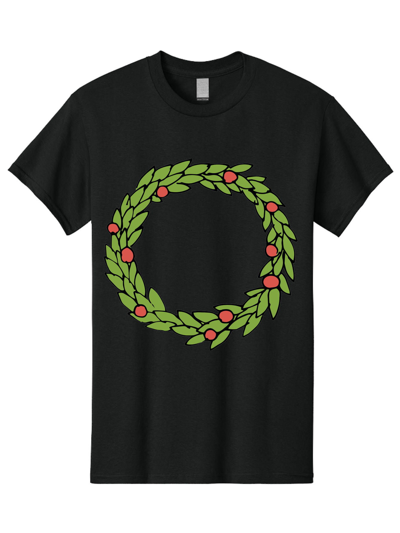 Laurel-Wreath Men'S Graphic Tee, 100% Cotton, Comfortable Casual Summer Wear, Machine Washable, Laurel Wreath, Green Leaves, Red Berries, Circular Design, Symbolic Motif, Traditional Emblem, Vintage Decoration, Classic Iconography, - Aaa960 1