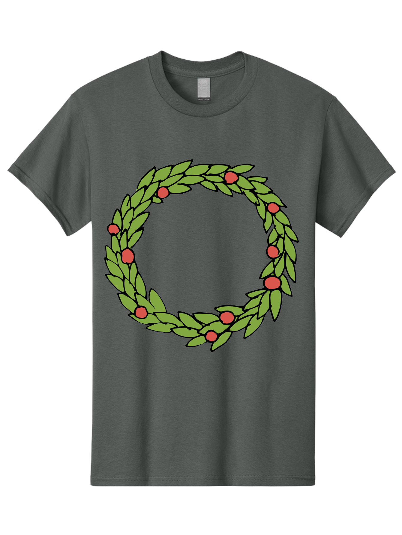 Laurel-Wreath Men'S Graphic Tee, 100% Cotton, Comfortable Casual Summer Wear, Machine Washable, Laurel Wreath, Green Leaves, Red Berries, Circular Design, Symbolic Motif, Traditional Emblem, Vintage Decoration, Classic Iconography, - Aaa960 9