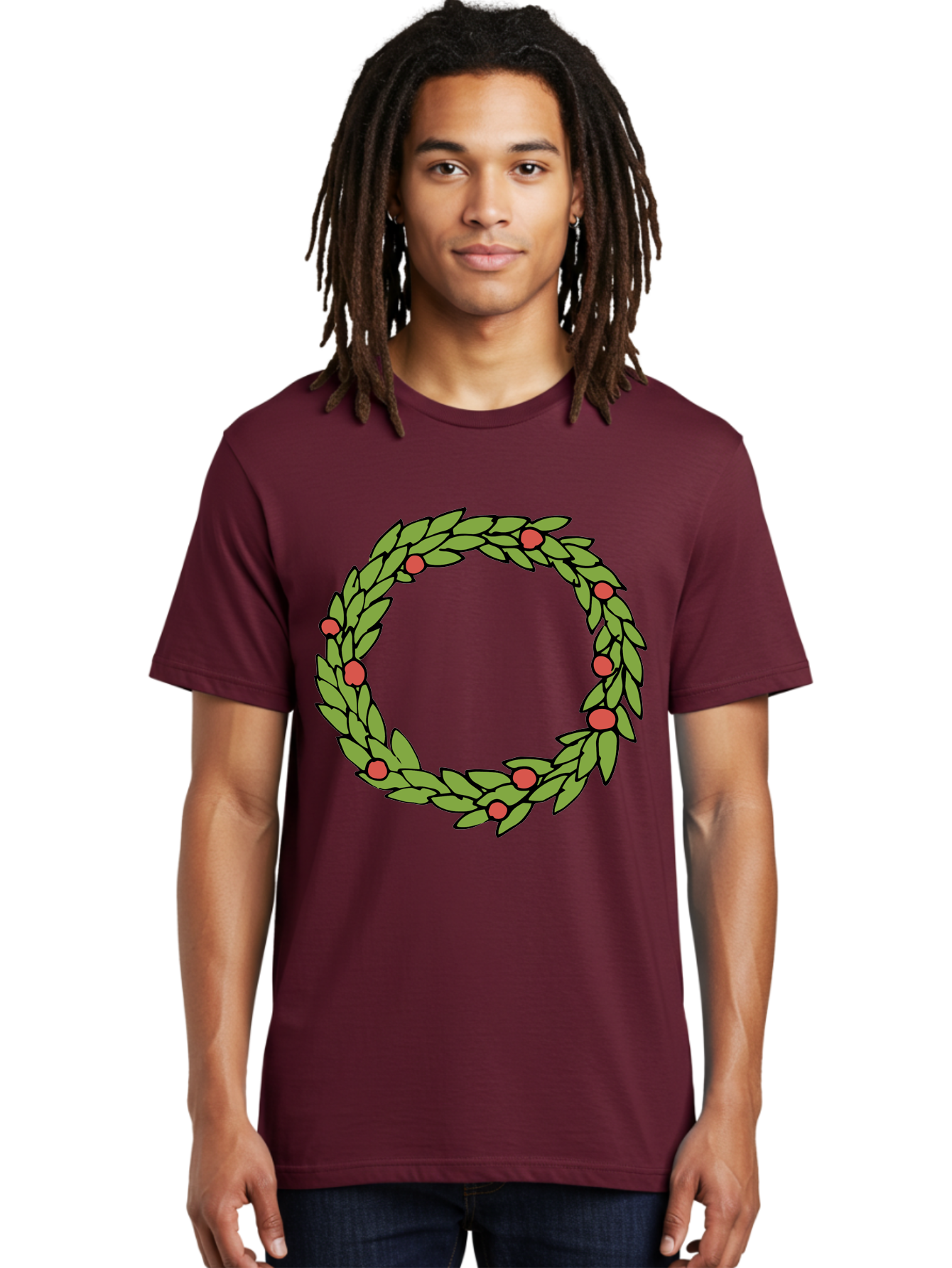 Laurel-Wreath Men'S Graphic Tee, 100% Cotton, Comfortable Casual Summer Wear, Machine Washable, Laurel Wreath, Green Leaves, Red Berries, Circular Design, Symbolic Motif, Traditional Emblem, Vintage Decoration, Classic Iconography, - Aaa960 14