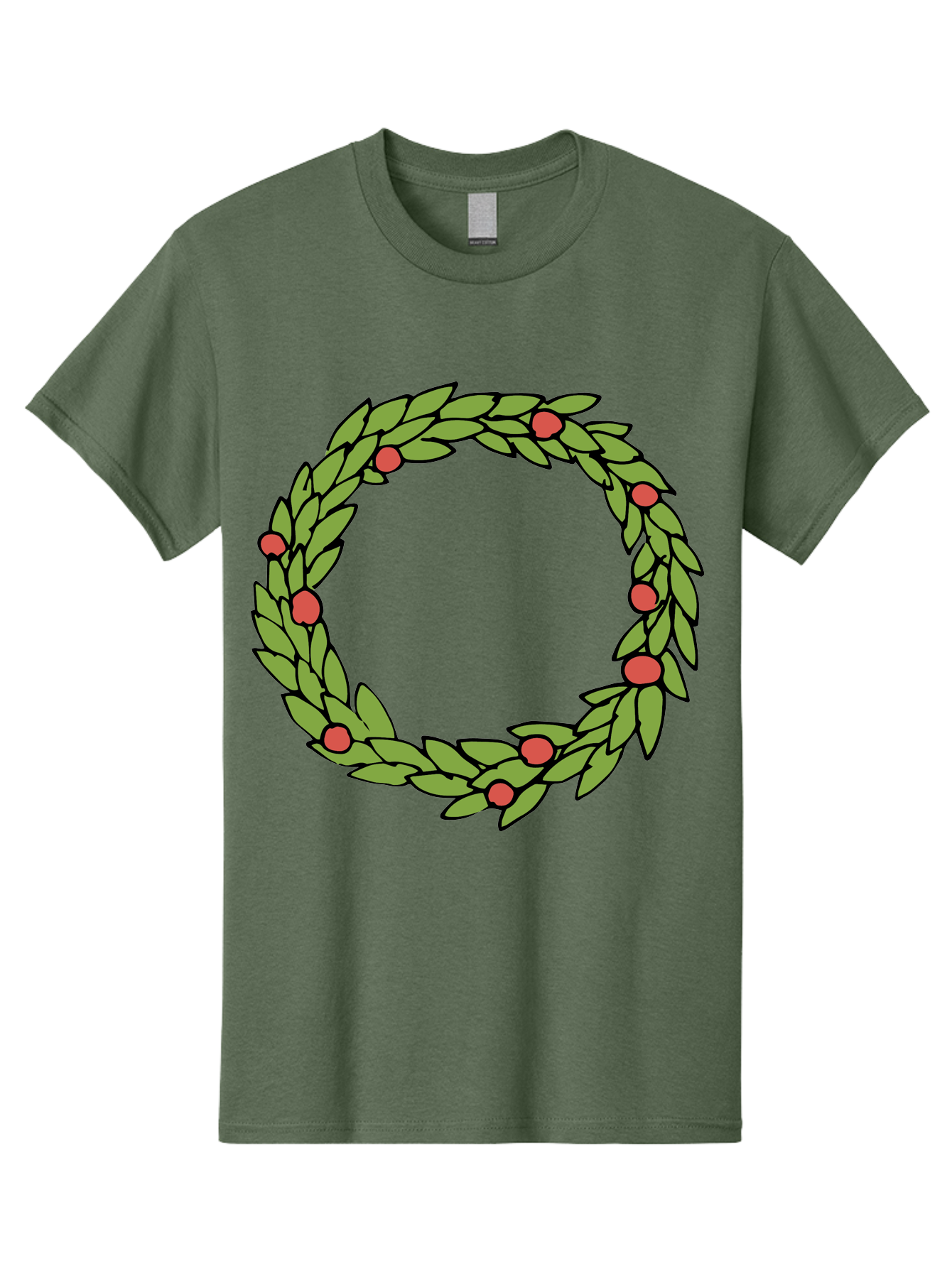 Laurel-Wreath Men'S Graphic Tee, 100% Cotton, Comfortable Casual Summer Wear, Machine Washable, Laurel Wreath, Green Leaves, Red Berries, Circular Design, Symbolic Motif, Traditional Emblem, Vintage Decoration, Classic Iconography, - Aaa960 1