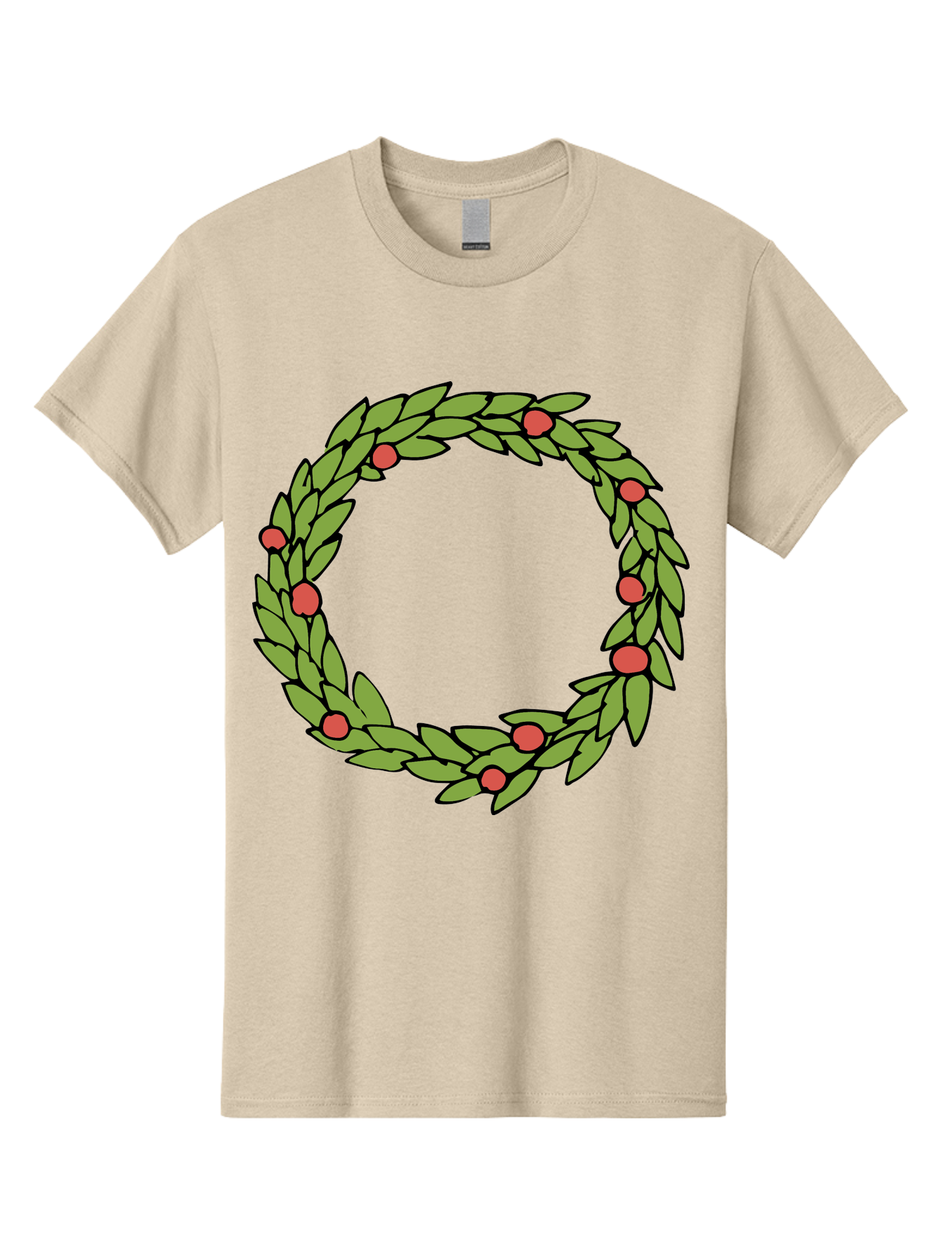 Laurel-Wreath Men'S Graphic Tee, 100% Cotton, Comfortable Casual Summer Wear, Machine Washable, Laurel Wreath, Green Leaves, Red Berries, Circular Design, Symbolic Motif, Traditional Emblem, Vintage Decoration, Classic Iconography, - Aaa960 15