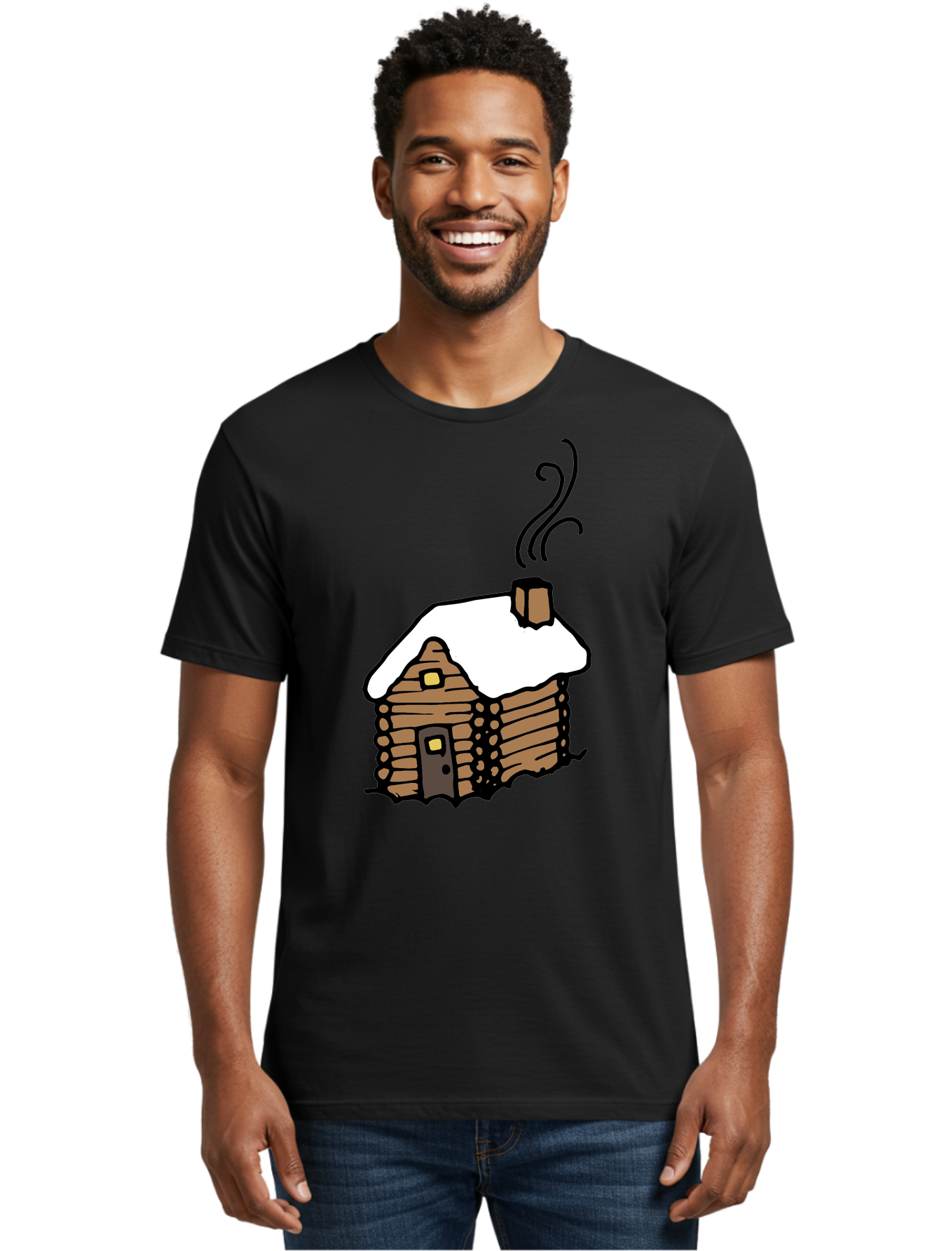 Log-Cabin Men'S Graphic Tee, 100% Cotton, Comfortable Casual Summer Wear, Machine Washable, Cozy Log Cabin, Snow-Covered Roof, Warm Fireplace, Snowy Landscape, Winter Wonderland, Rustic Charm, Cabin In The Woods - Aaa972 2