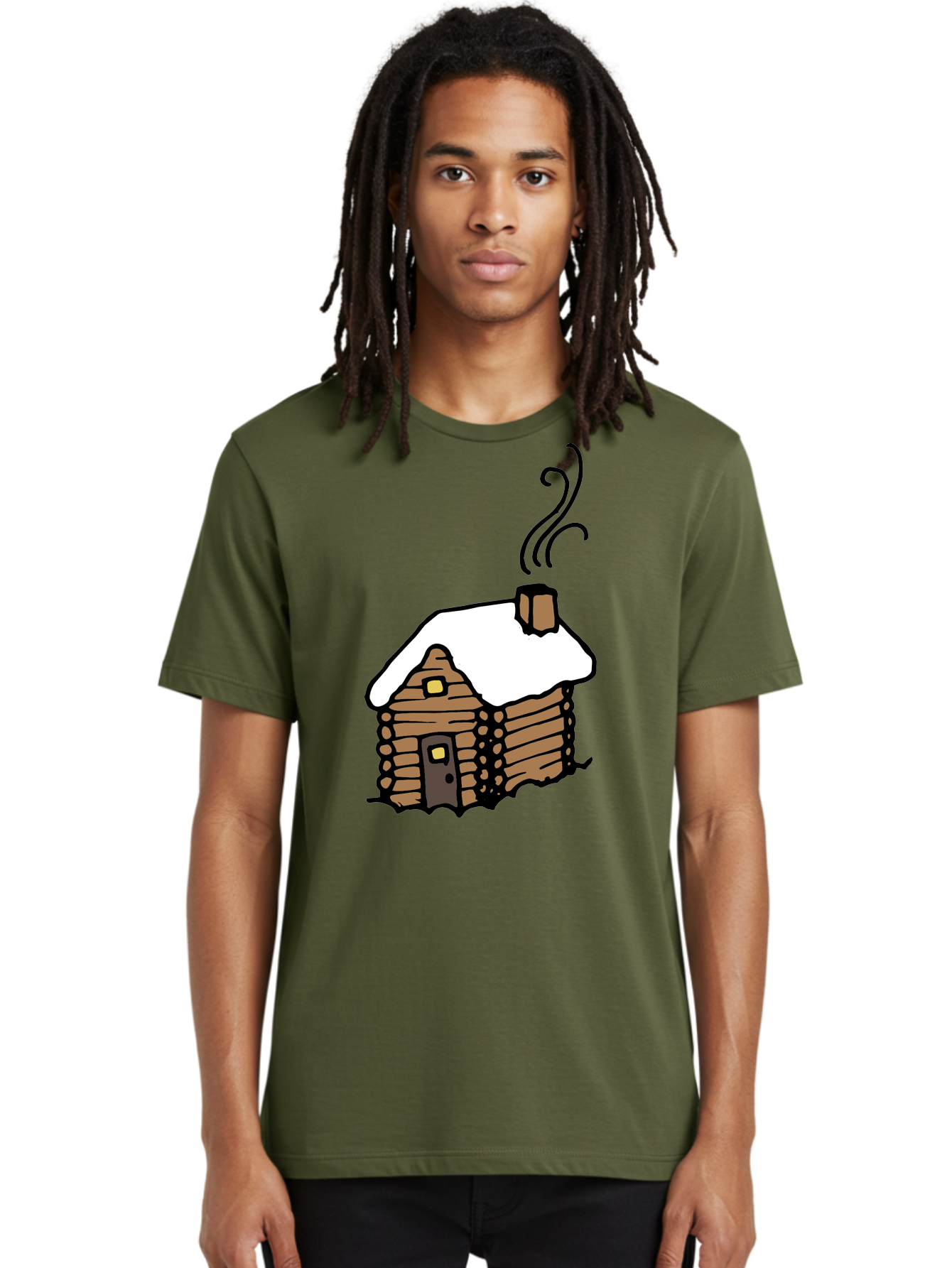 Log-Cabin Men'S Graphic Tee, 100% Cotton, Comfortable Casual Summer Wear, Machine Washable, Cozy Log Cabin, Snow-Covered Roof, Warm Fireplace, Snowy Landscape, Winter Wonderland, Rustic Charm, Cabin In The Woods - Aaa972 16