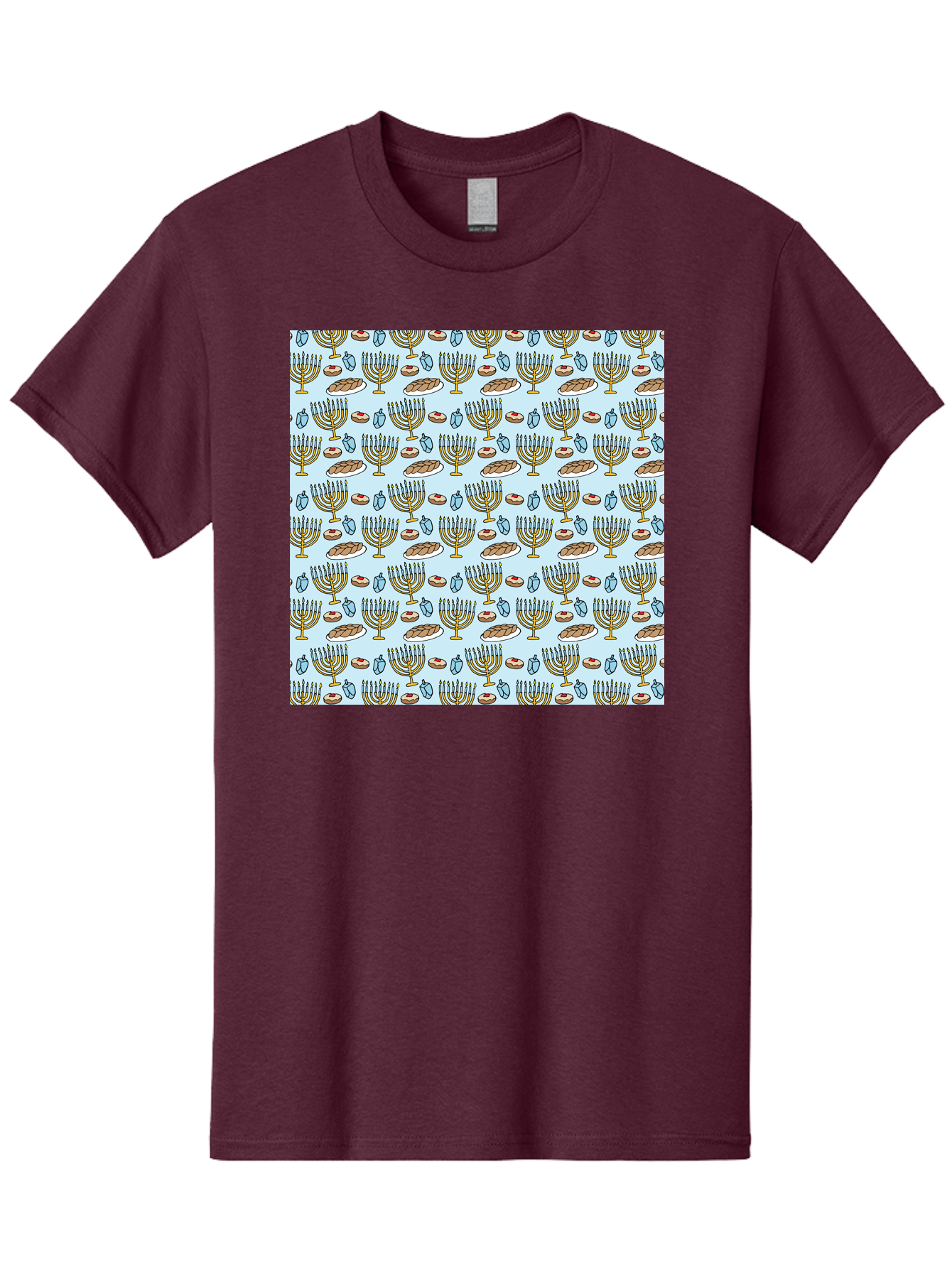 Menorah-Pattern Men'S Graphic Tee, 100% Cotton, Comfortable Casual Summer Wear, Machine Washable, Menorah, Hanukkah Symbols, Jewish Traditions, Festive Decorations, Traditional Jewish Symbols, Menorah Pattern, Hanukkah Decorations - Aaa976 13