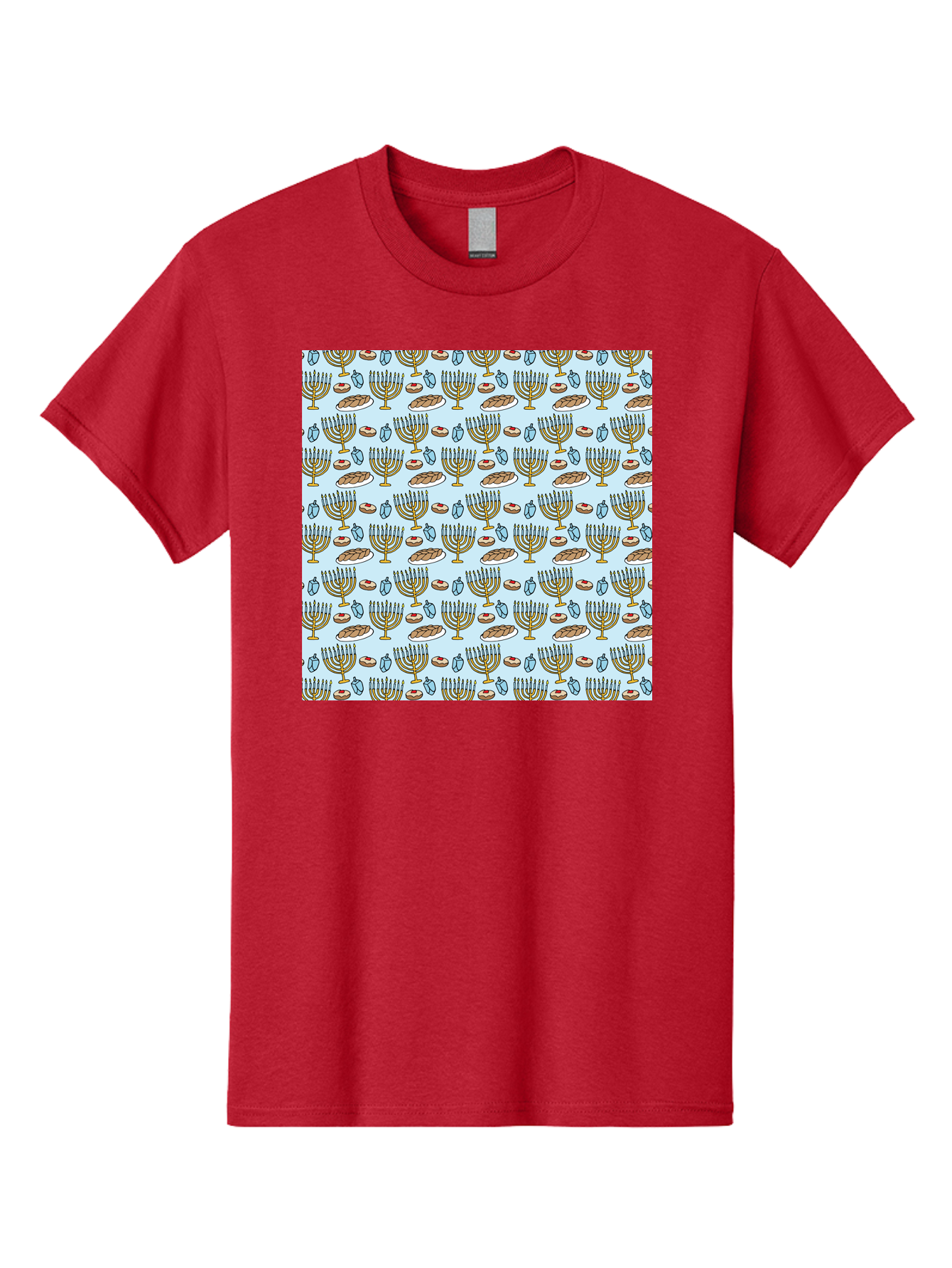 Menorah-Pattern Men'S Graphic Tee, 100% Cotton, Comfortable Casual Summer Wear, Machine Washable, Menorah, Hanukkah Symbols, Jewish Traditions, Festive Decorations, Traditional Jewish Symbols, Menorah Pattern, Hanukkah Decorations - Aaa976 23