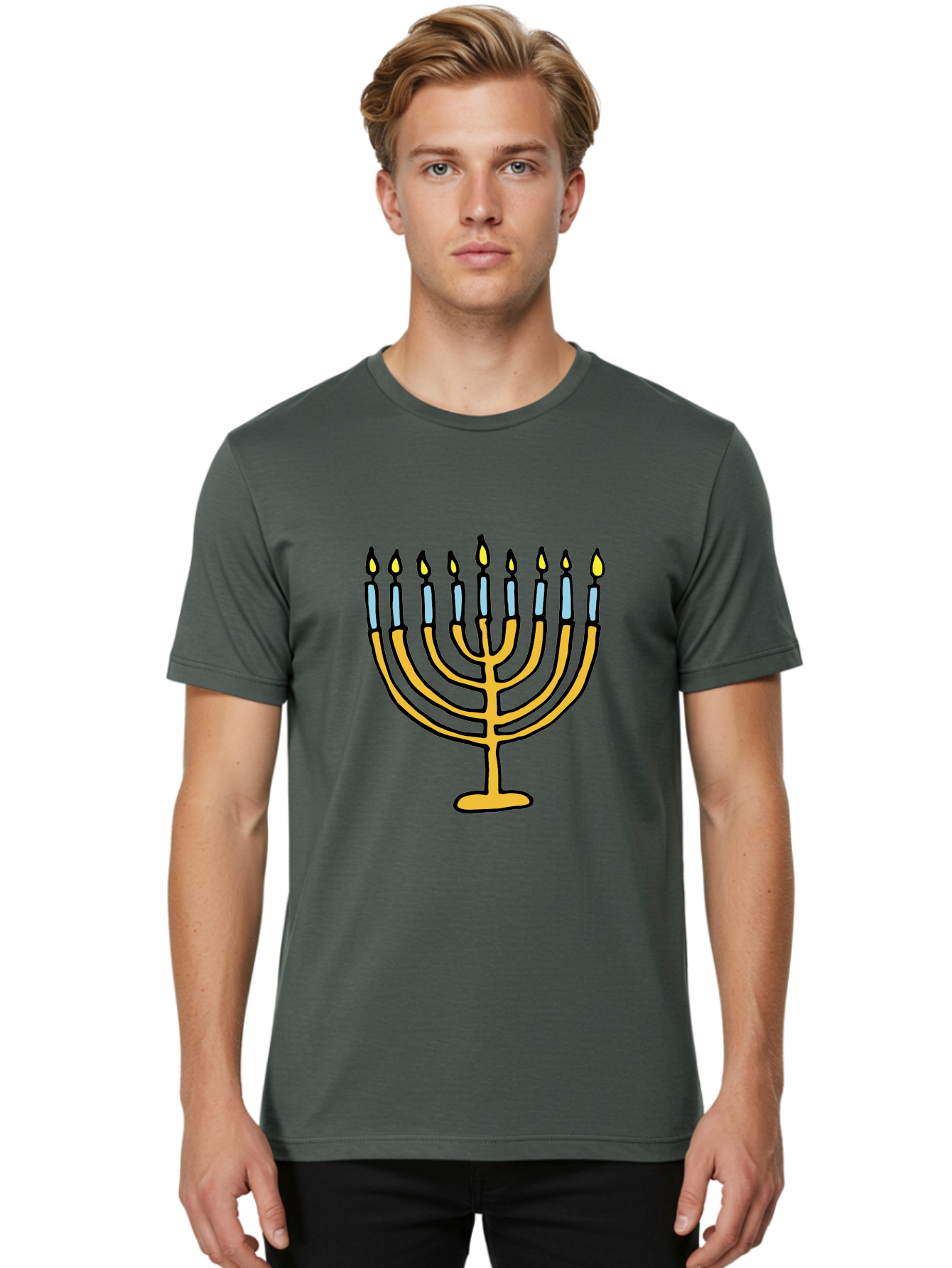 Menorah Men'S Graphic Tee, 100% Cotton, Comfortable Casual Summer Wear, Machine Washable, Menorah Candles, Hanukkah Celebration, Jewish Tradition, Festival Of Lights, Eight Days Of Light, Chanukah, Menorah Illustration, Hanukkah Menorah - Aaa977 4