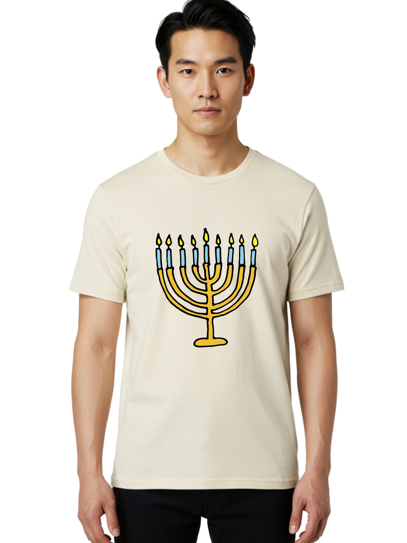 Menorah Men'S Graphic Tee, 100% Cotton, Comfortable Casual Summer Wear, Machine Washable, Menorah Candles, Hanukkah Celebration, Jewish Tradition, Festival Of Lights, Eight Days Of Light, Chanukah, Menorah Illustration, Hanukkah Menorah - Aaa977 18