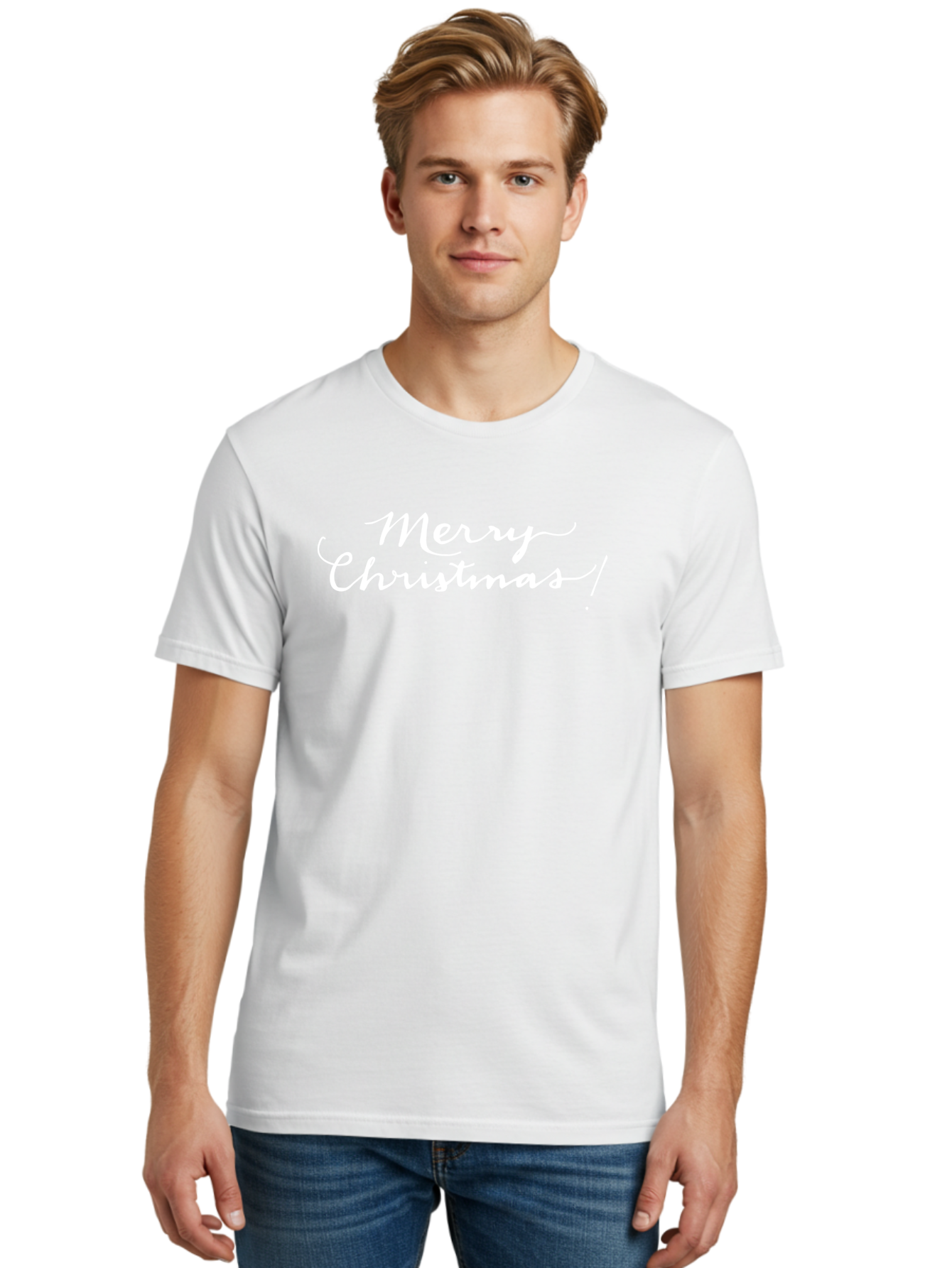 Merry-Christmas-8 Men'S Graphic Tee, 100% Cotton, Comfortable Casual Summer Wear, Machine Washable, Merry Christmas, Holiday Wishes, Festive Greeting, Christmas Message, Joyful Wishes, Holiday Cheer, White Calligraphy - Aaa987 14
