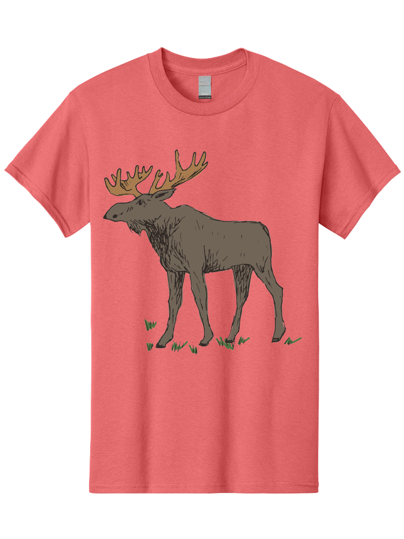 Moose-1 Men'S Graphic Tee, 100% Cotton, Comfortable Casual Summer Wear, Machine Washable, Illustration Of A Moose, Large Antlers, Wildlife, Animal Art, Cartoon Style, Wildlife Illustration, Mammal Drawing, Forest Creature, Nature Graphic - Aaa997 5