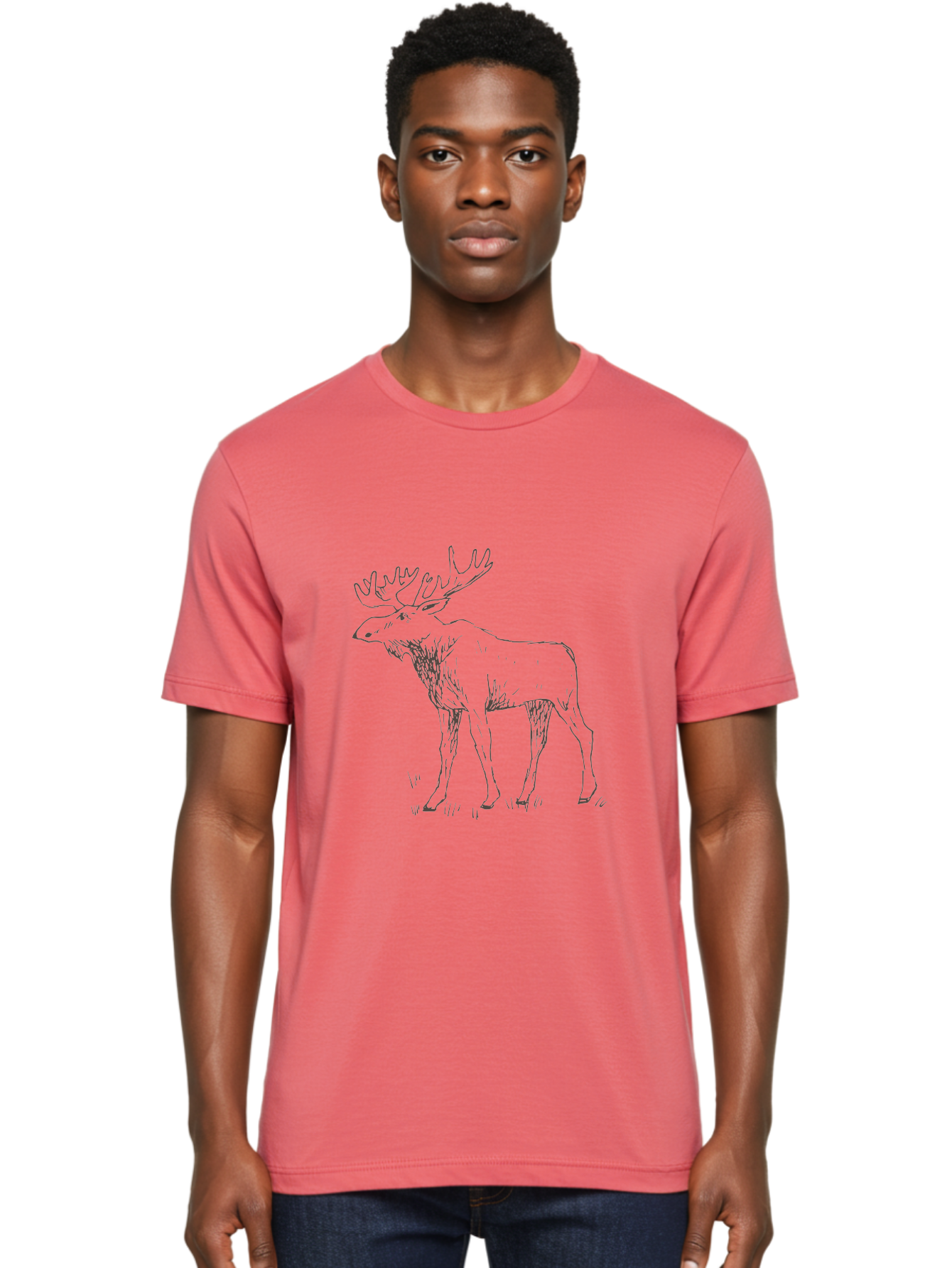Moose Men'S Graphic Tee, 100% Cotton, Comfortable Casual Summer Wear, Machine Washable, Majestic Elk, Large Antlers, Wildlife Illustration, Grassy Terrain, Animal Portrait, Wildlife Art, Natural Habitat, Forest Dwelling - Aaa998 6
