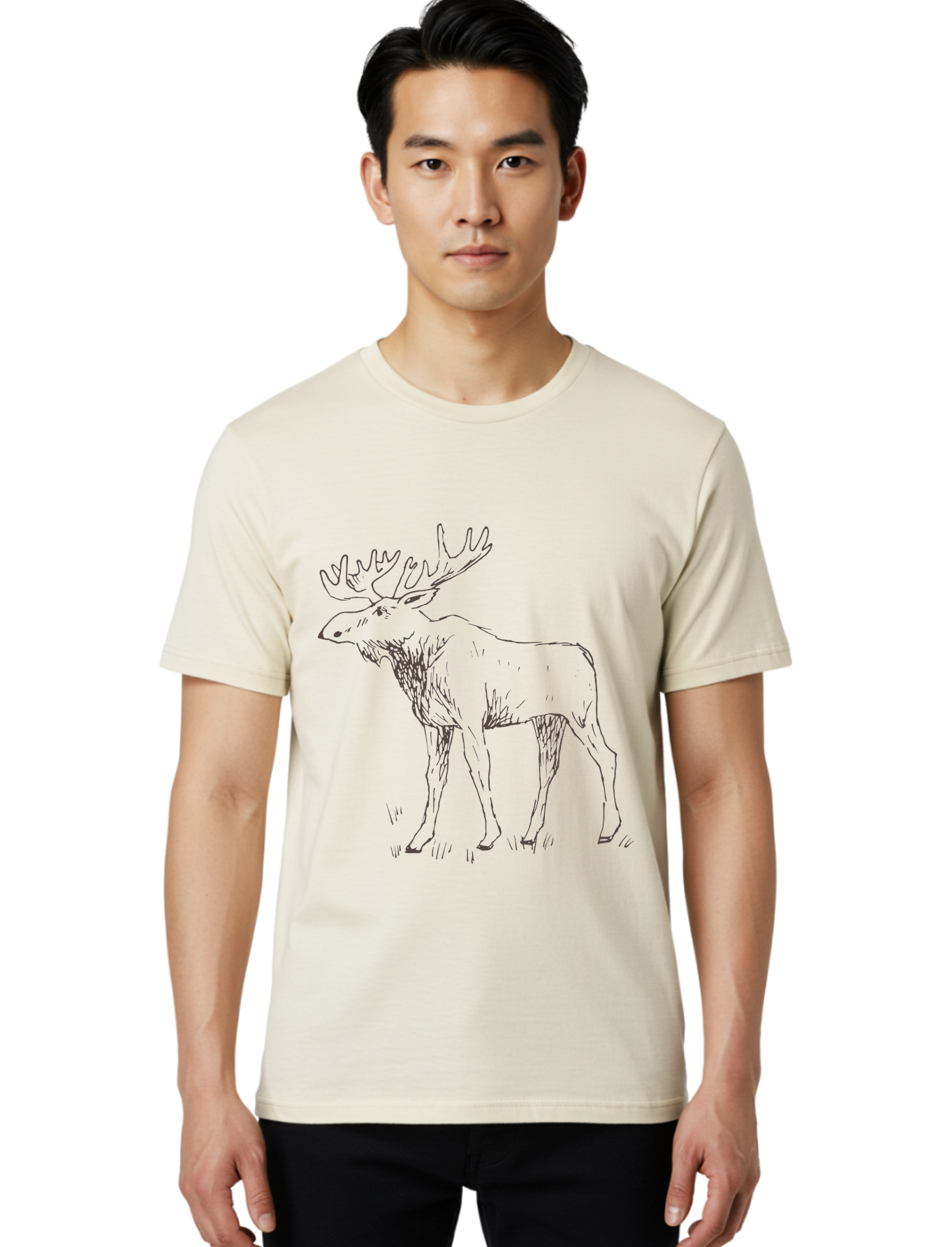 Moose Men'S Graphic Tee, 100% Cotton, Comfortable Casual Summer Wear, Machine Washable, Majestic Elk, Large Antlers, Wildlife Illustration, Grassy Terrain, Animal Portrait, Wildlife Art, Natural Habitat, Forest Dwelling - Aaa998 18