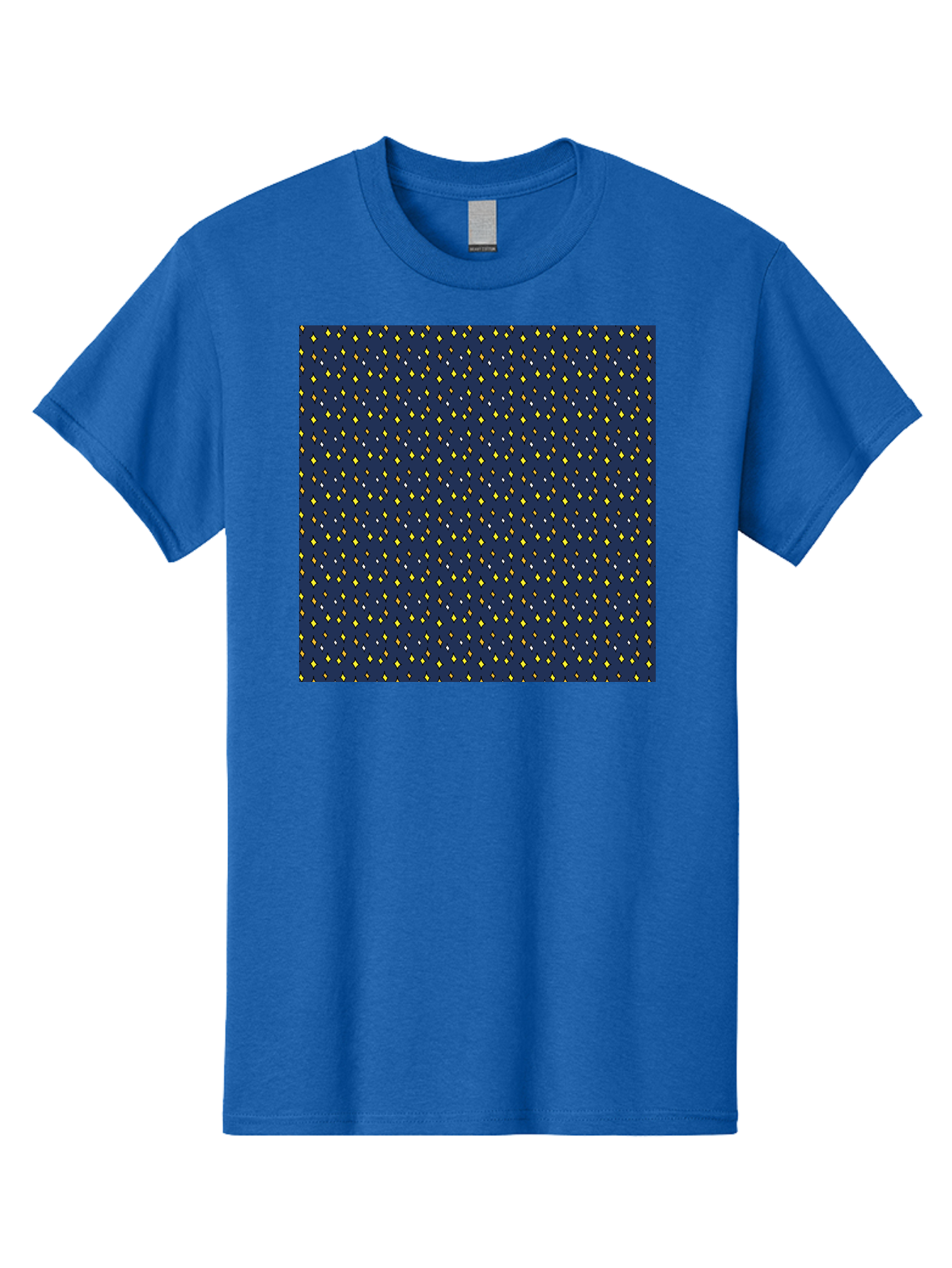 Navy-Blue-Dots Men'S Graphic Tee, 100% Cotton, Comfortable Casual Summer Wear, Machine Washable, Navy Blue Background, Yellow Diamonds, White Accents, Geometric Pattern, Abstract Design, Repeating Motif, Minimalist Style, Wallpaper Texture Aab003 25