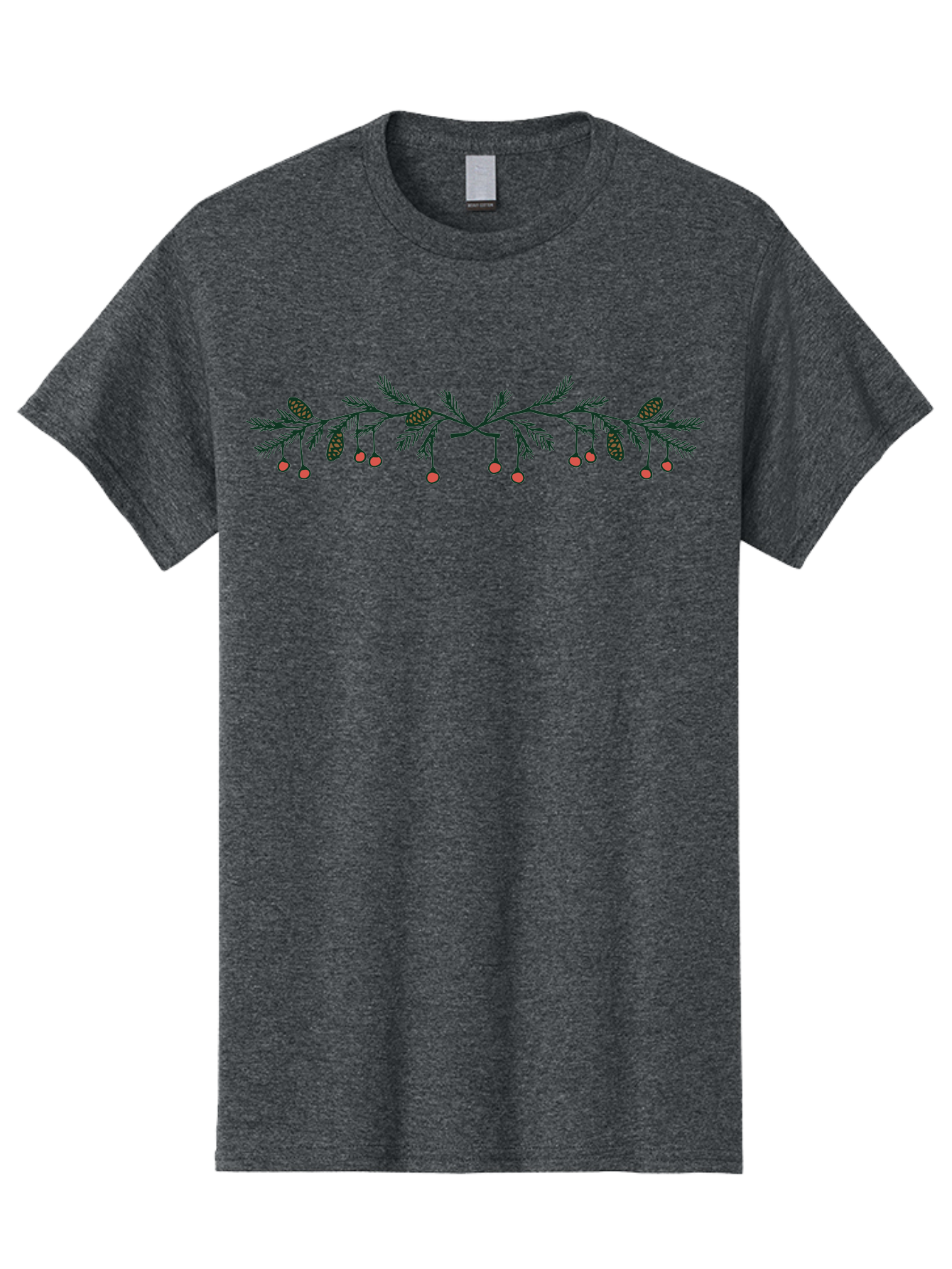 Pine-Branch-With-Berries Men'S Graphic Tee, 100% Cotton, Comfortable Casual Summer Wear, Machine Washable, Pine Branch, Pine Cones, Red Berries, Festive Decorations, Christmas Theme, Holiday Decor, Winter Elements, Seasonal Design Aab036 17