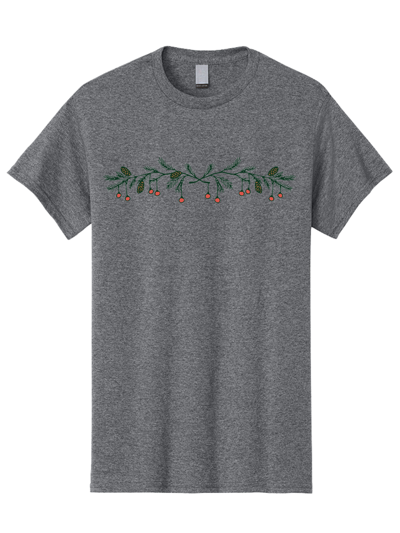 Pine-Branch-With-Berries Men'S Graphic Tee, 100% Cotton, Comfortable Casual Summer Wear, Machine Washable, Pine Branch, Pine Cones, Red Berries, Festive Decorations, Christmas Theme, Holiday Decor, Winter Elements, Seasonal Design Aab036 23