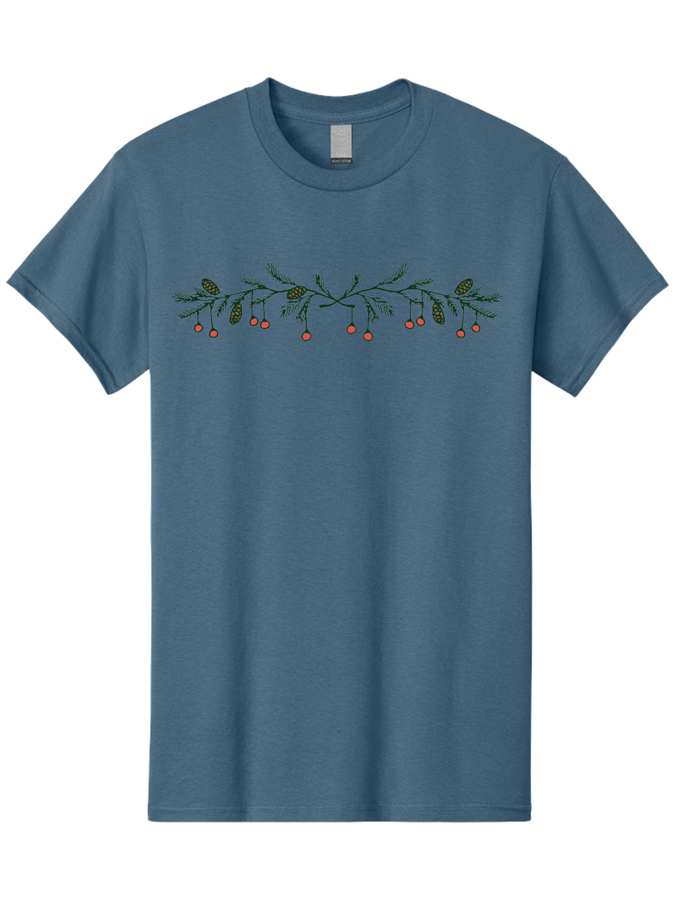 Pine-Branch-With-Berries Men'S Graphic Tee, 100% Cotton, Comfortable Casual Summer Wear, Machine Washable, Pine Branch, Pine Cones, Red Berries, Festive Decorations, Christmas Theme, Holiday Decor, Winter Elements, Seasonal Design Aab036 7