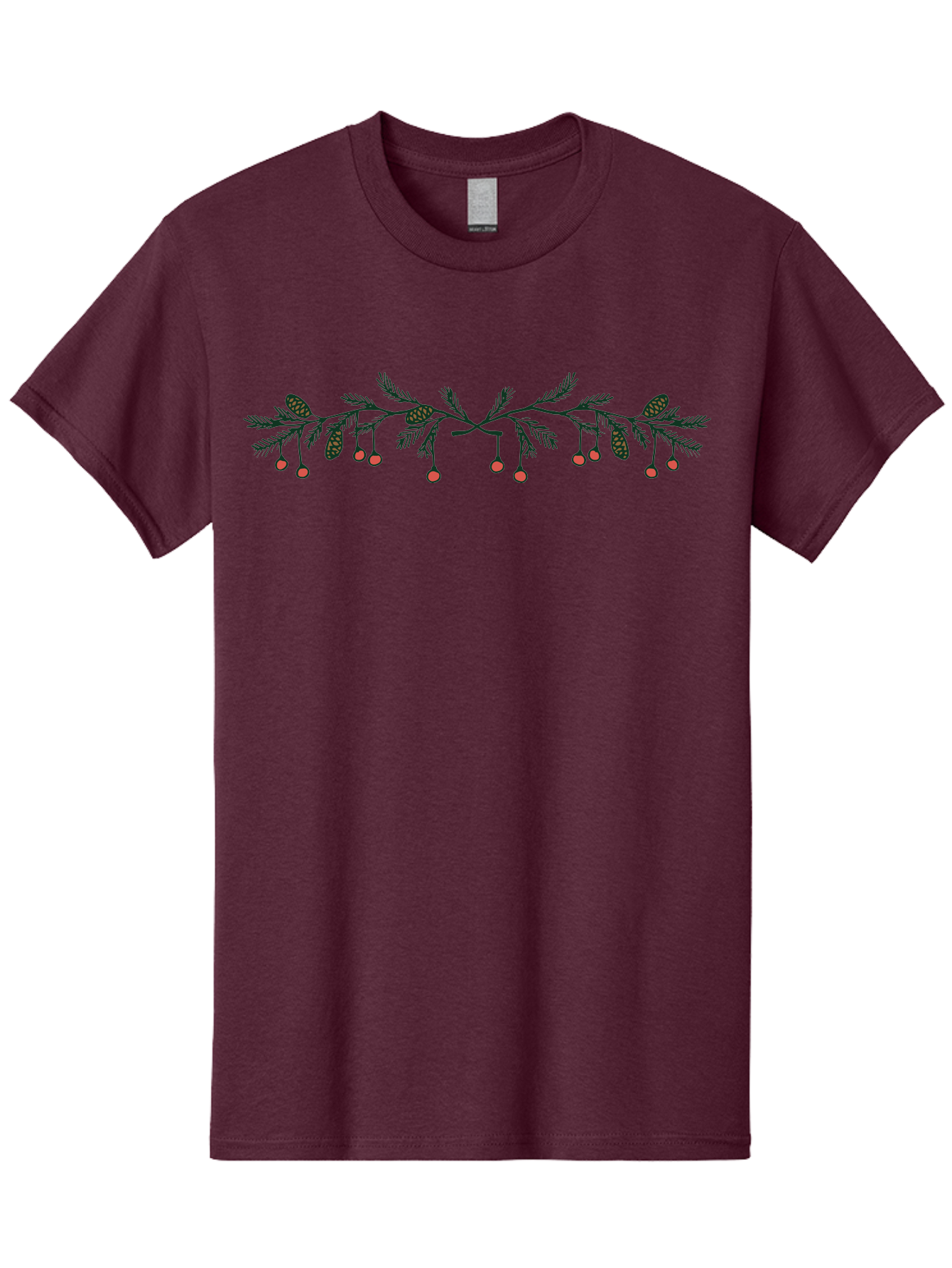 Pine-Branch-With-Berries Men'S Graphic Tee, 100% Cotton, Comfortable Casual Summer Wear, Machine Washable, Pine Branch, Pine Cones, Red Berries, Festive Decorations, Christmas Theme, Holiday Decor, Winter Elements, Seasonal Design Aab036 19