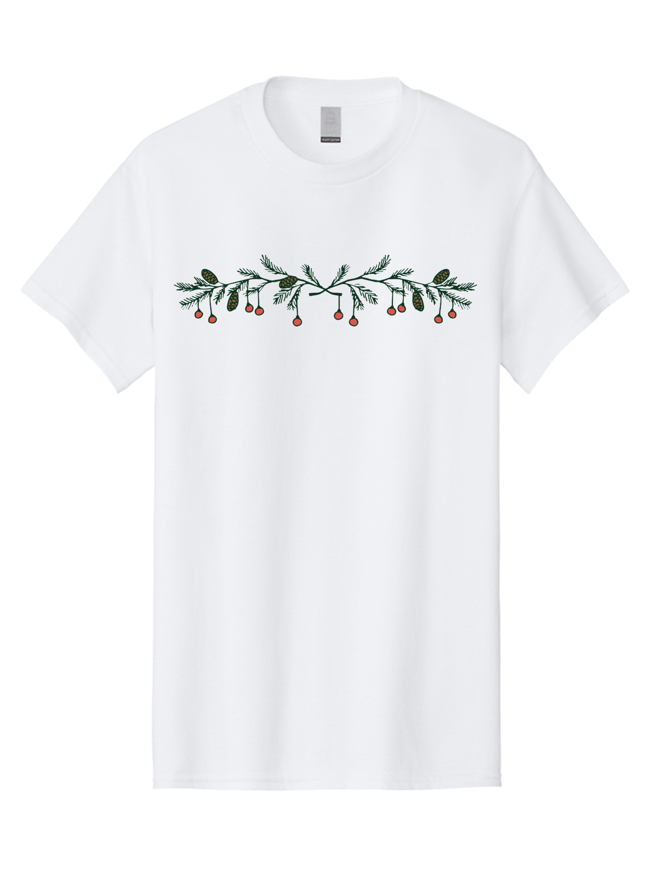 Pine-Branch-With-Berries Men'S Graphic Tee, 100% Cotton, Comfortable Casual Summer Wear, Machine Washable, Pine Branch, Pine Cones, Red Berries, Festive Decorations, Christmas Theme, Holiday Decor, Winter Elements, Seasonal Design Aab036 25