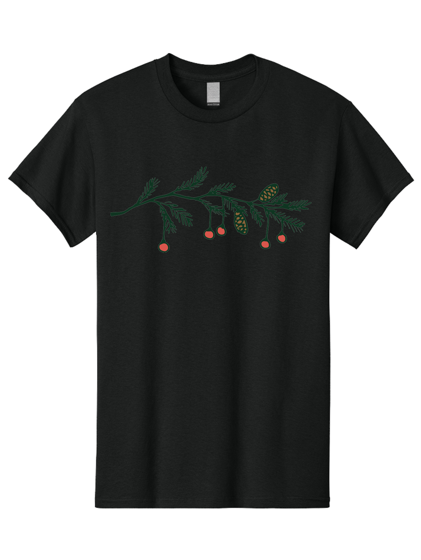 Pine-Branch Men'S Graphic Tee, 100% Cotton, Comfortable Casual Summer Wear, Machine Washable, Pine Branch, Red Berries, Pine Cones, Festive Decor, Holiday Theme, Cartoon Style, Simple Design, Minimalist Art Aab037 1