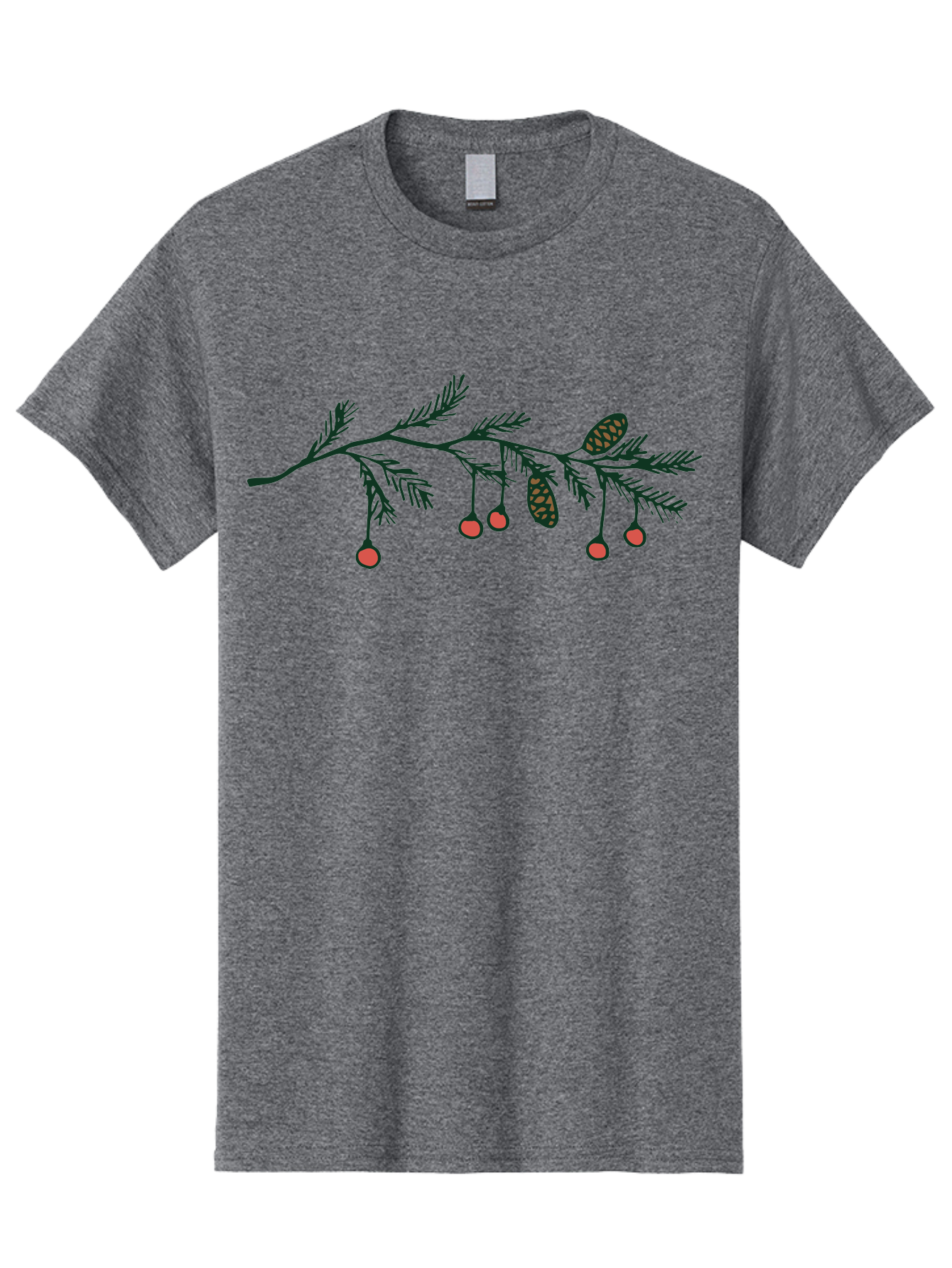 Pine-Branch Men'S Graphic Tee, 100% Cotton, Comfortable Casual Summer Wear, Machine Washable, Pine Branch, Red Berries, Pine Cones, Festive Decor, Holiday Theme, Cartoon Style, Simple Design, Minimalist Art Aab037 9