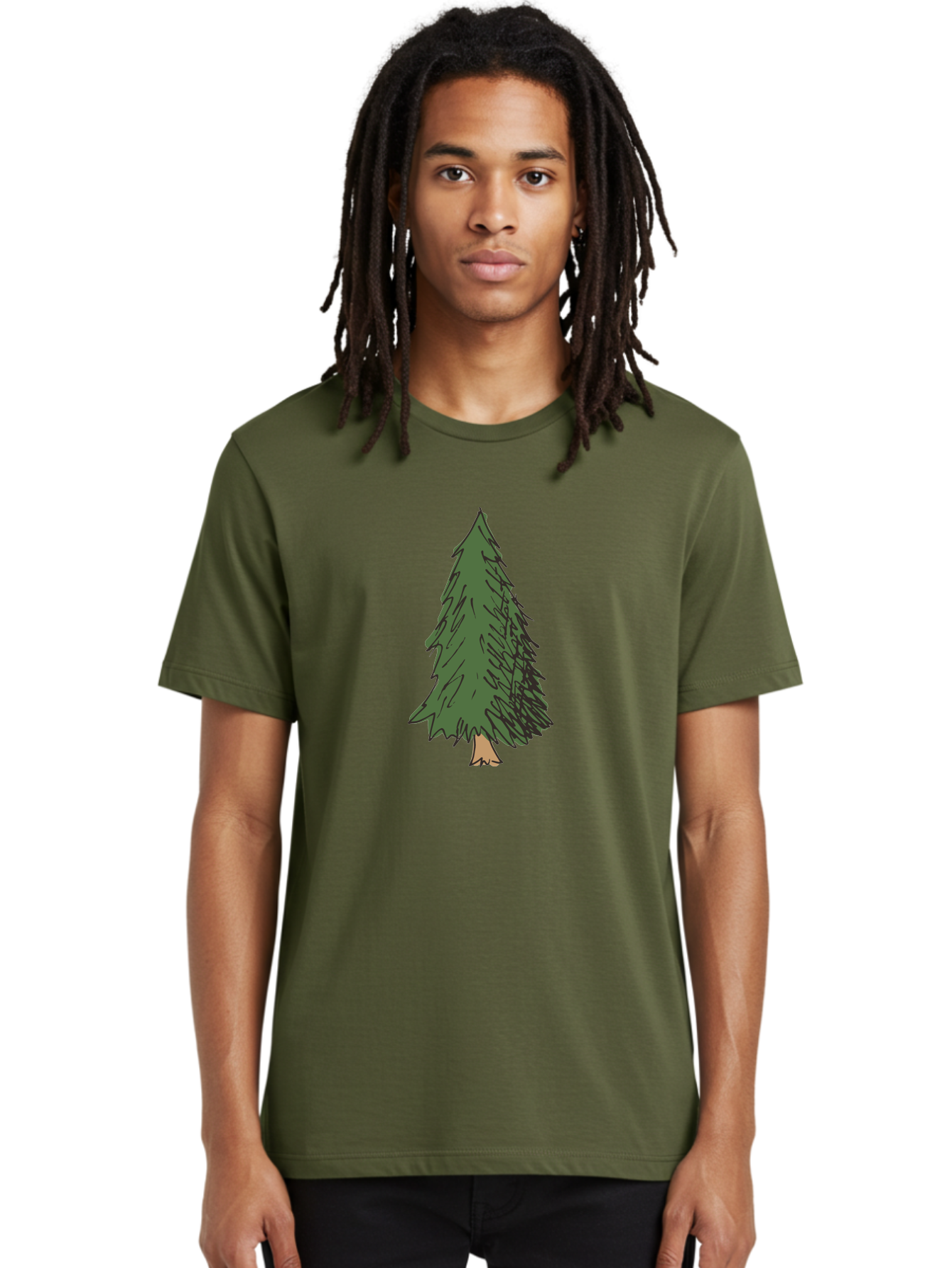 Pine-Tree-2 Men'S Graphic Tee, 100% Cotton, Comfortable Casual Summer Wear, Machine Washable, Evergreen Tree, Pine Tree, Cartoon Illustration, Simple Drawing, Green Foliage, Tree Trunk, Forest Art, Digital Graphics Aab041 16