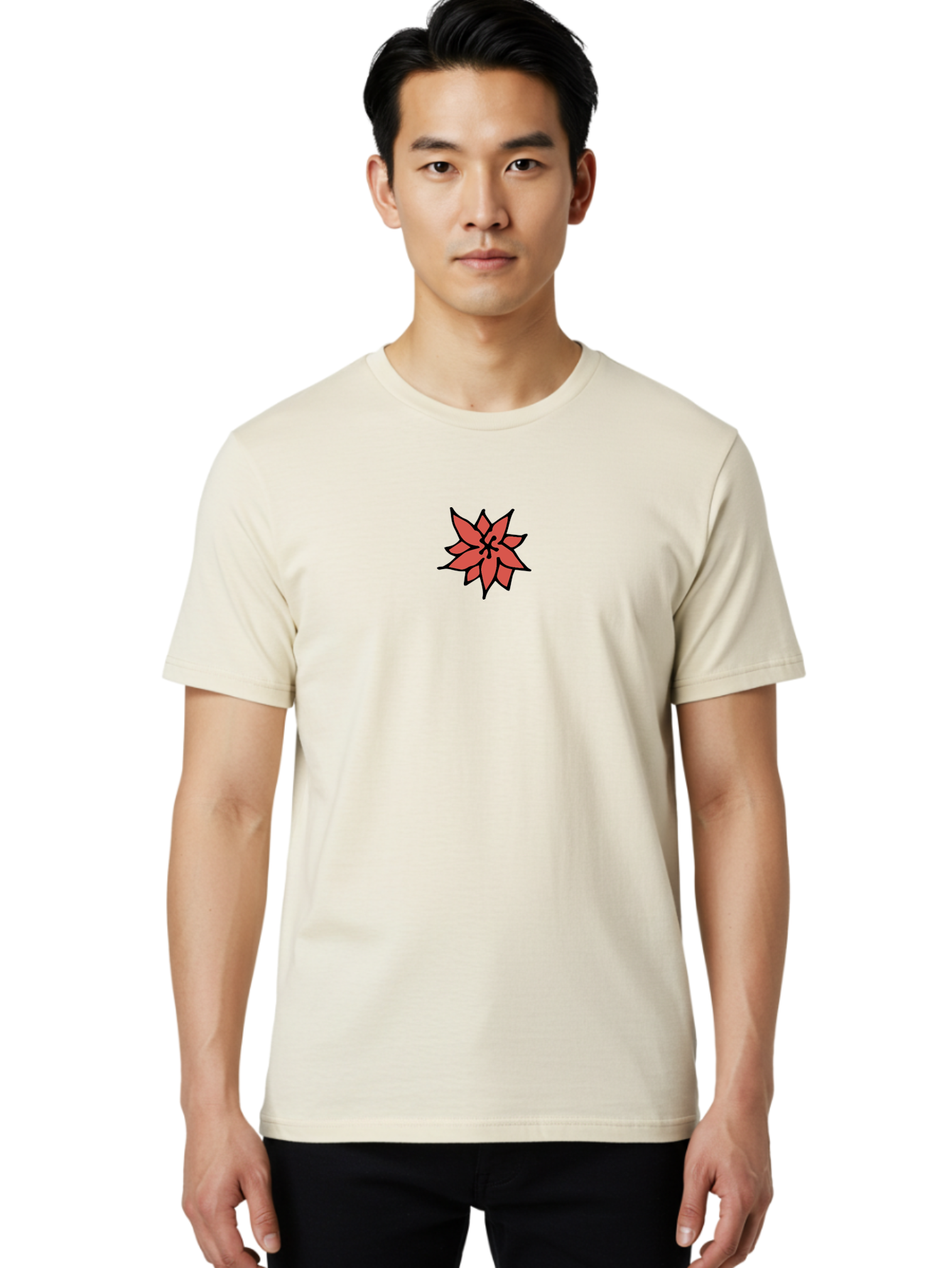 Poinsettia-1 Men'S Graphic Tee, 100% Cotton, Comfortable Casual Summer Wear, Machine Washable, Red Poinsettia Flower, Festive Holiday Decor, Christmas Flower, Holiday Decoration, Symbolic Plant, Winter Flowers, Botanical Illustration Aab046 6