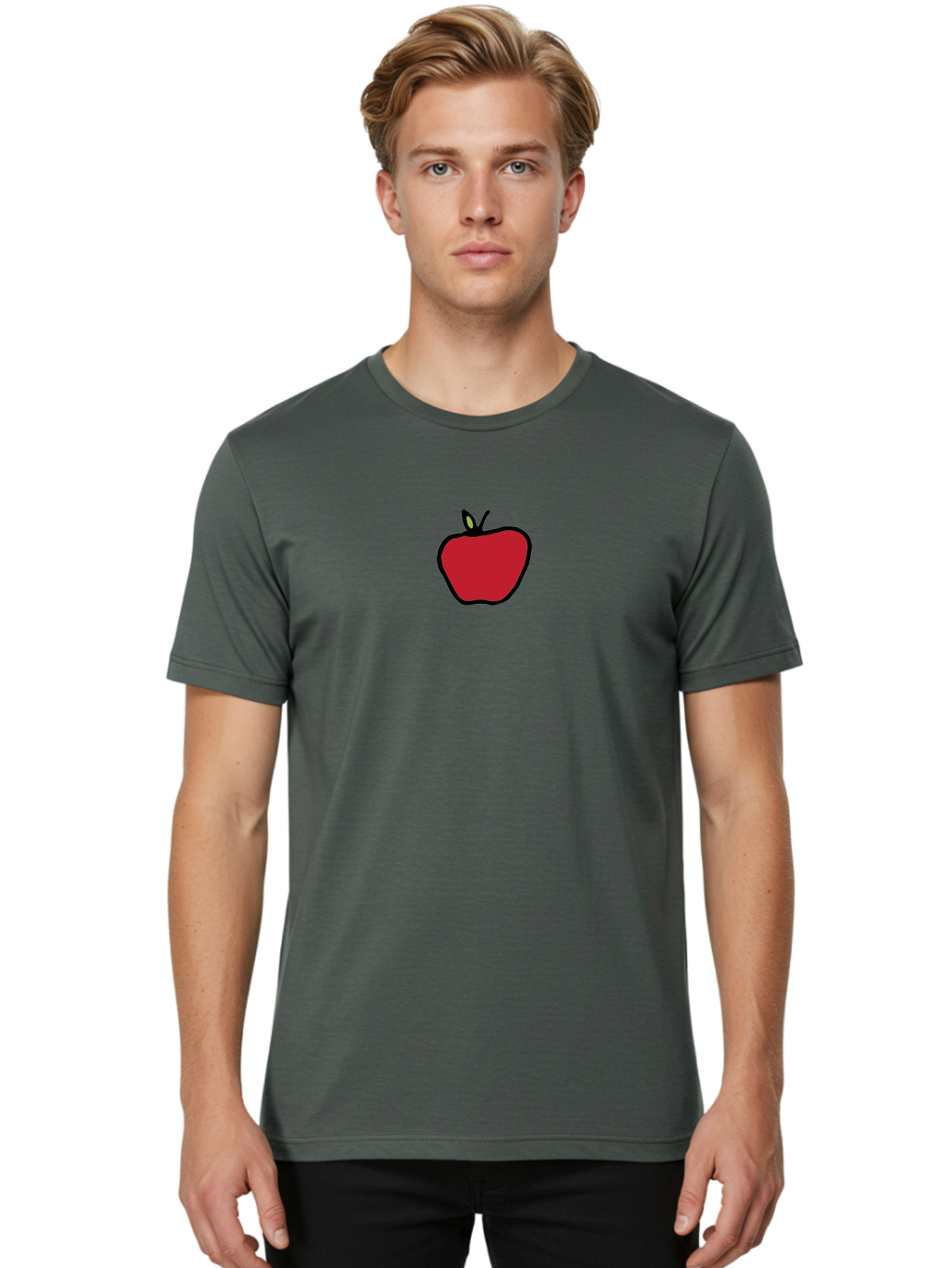 Red-Apple Men'S Graphic Tee, 100% Cotton, Comfortable Casual Summer Wear, Machine Washable, Red Apple, Simple Drawing, Bold Lines, Cartoon Style, Fruit Illustration, Minimalist Design, Digital Art, Apple Graphic Aab063 4