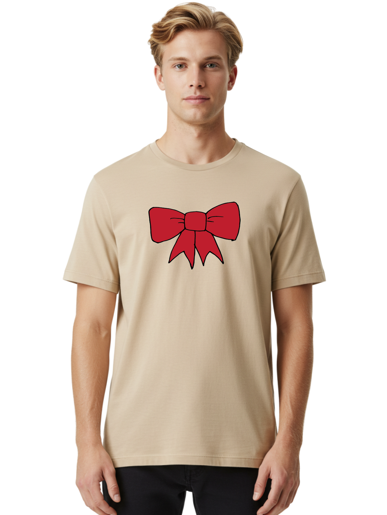 Red-Bow-4 Men'S Graphic Tee, 100% Cotton, Comfortable Casual Summer Wear, Machine Washable, Red Bow, Gift Decoration, Festive Symbol, Ribbon Accessory, Holiday Decor, Christmas Gift, Elegant Design Aab069 24