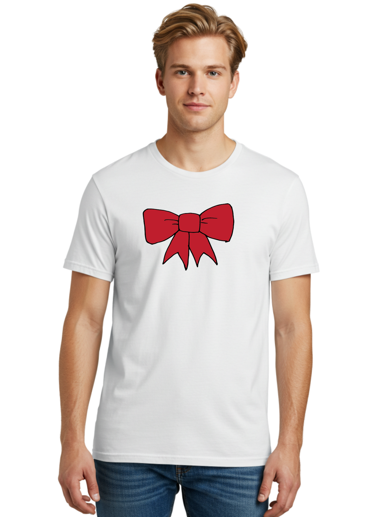 Red-Bow-4 Men'S Graphic Tee, 100% Cotton, Comfortable Casual Summer Wear, Machine Washable, Red Bow, Gift Decoration, Festive Symbol, Ribbon Accessory, Holiday Decor, Christmas Gift, Elegant Design Aab069 16