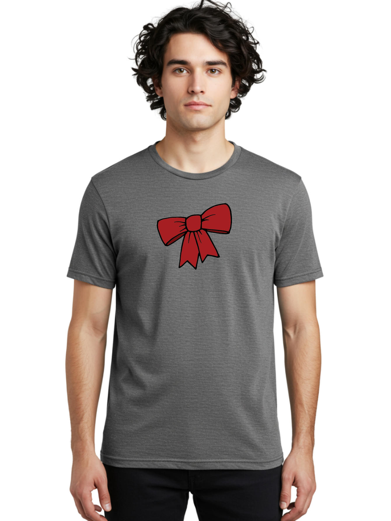 Red-Bow Men'S Graphic Tee, 100% Cotton, Comfortable Casual Summer Wear, Machine Washable, Red Bow, Gift Wrapping, Present Decoration, Festive Ribbon, Holiday Decor, Celebratory Bow, Party Favors Aab070 10