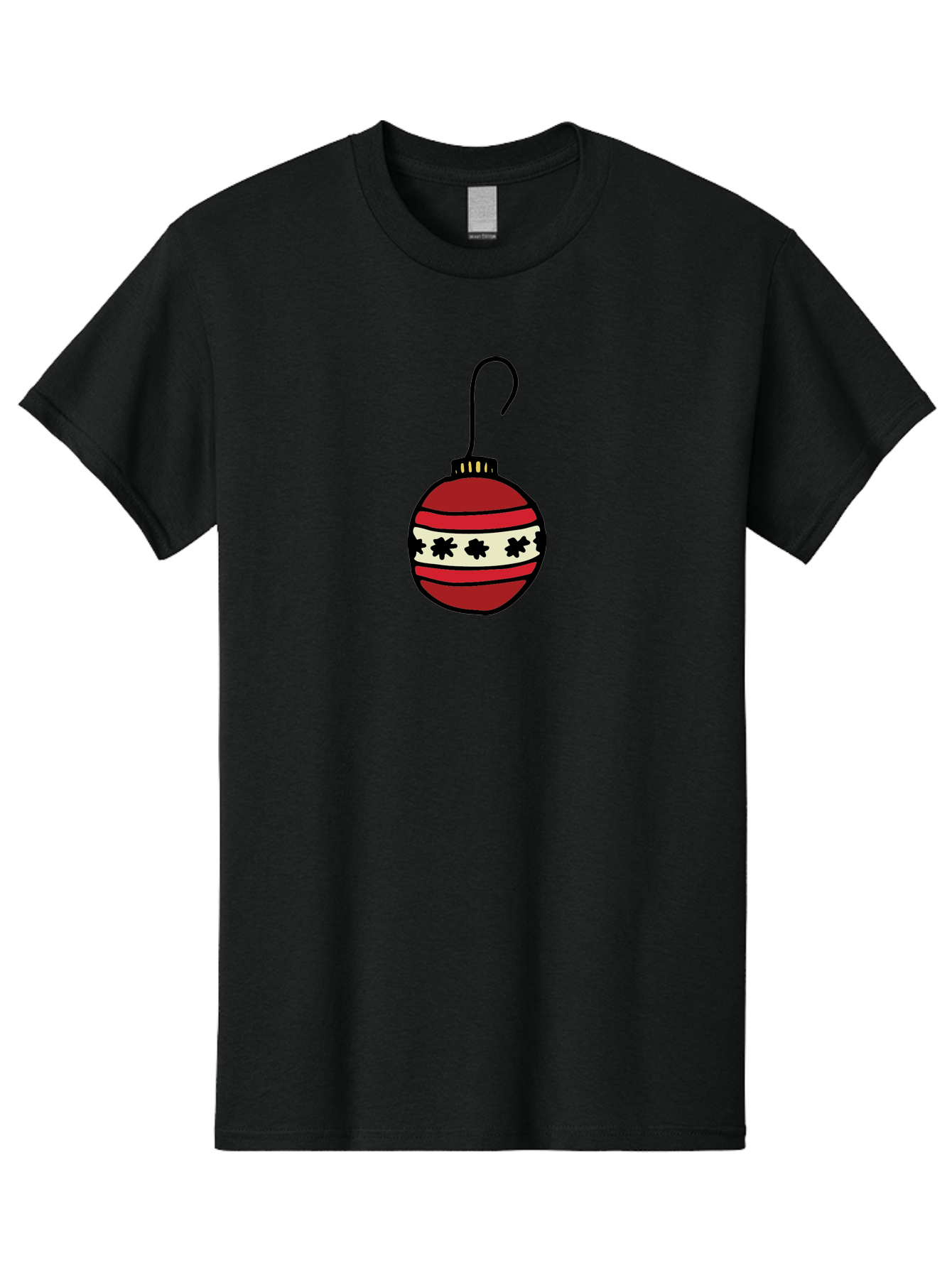 Red-Christmas-Ornament Men'S Graphic Tee, 100% Cotton, Comfortable Casual Summer Wear, Machine Washable, Red Christmas Bauble, Festive Decoration, Holiday Ornament, Black And White Pattern, Snowflake Design, Christmas Tree Decor, Aab076 23