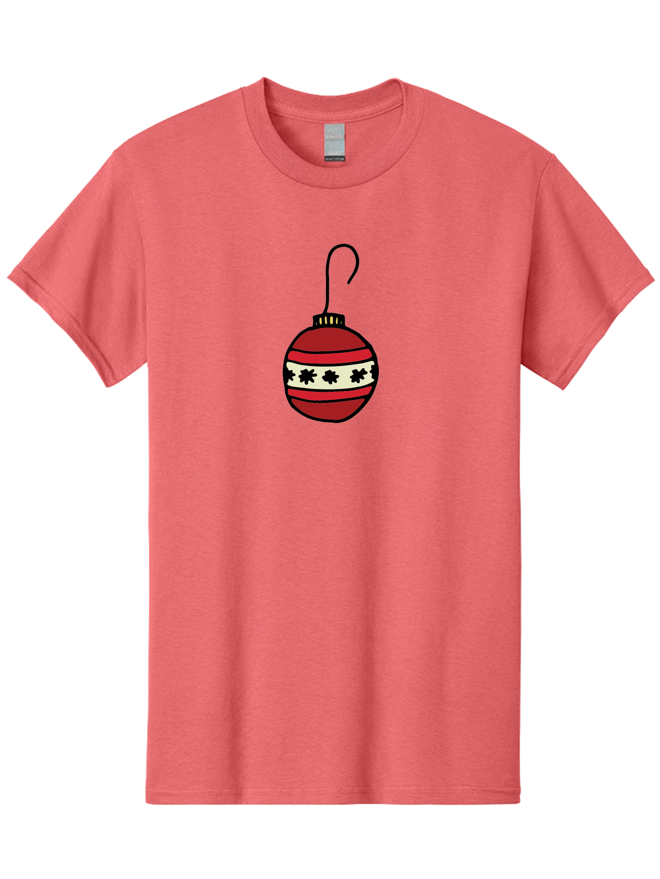 Red-Christmas-Ornament Men'S Graphic Tee, 100% Cotton, Comfortable Casual Summer Wear, Machine Washable, Red Christmas Bauble, Festive Decoration, Holiday Ornament, Black And White Pattern, Snowflake Design, Christmas Tree Decor, Aab076 19