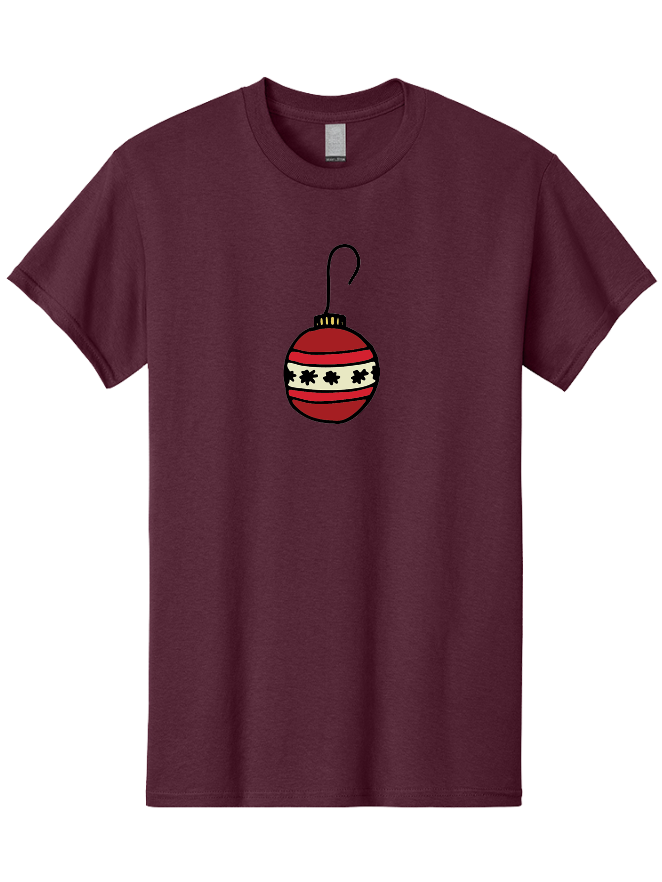 Red-Christmas-Ornament Men'S Graphic Tee, 100% Cotton, Comfortable Casual Summer Wear, Machine Washable, Red Christmas Bauble, Festive Decoration, Holiday Ornament, Black And White Pattern, Snowflake Design, Christmas Tree Decor, Aab076 9