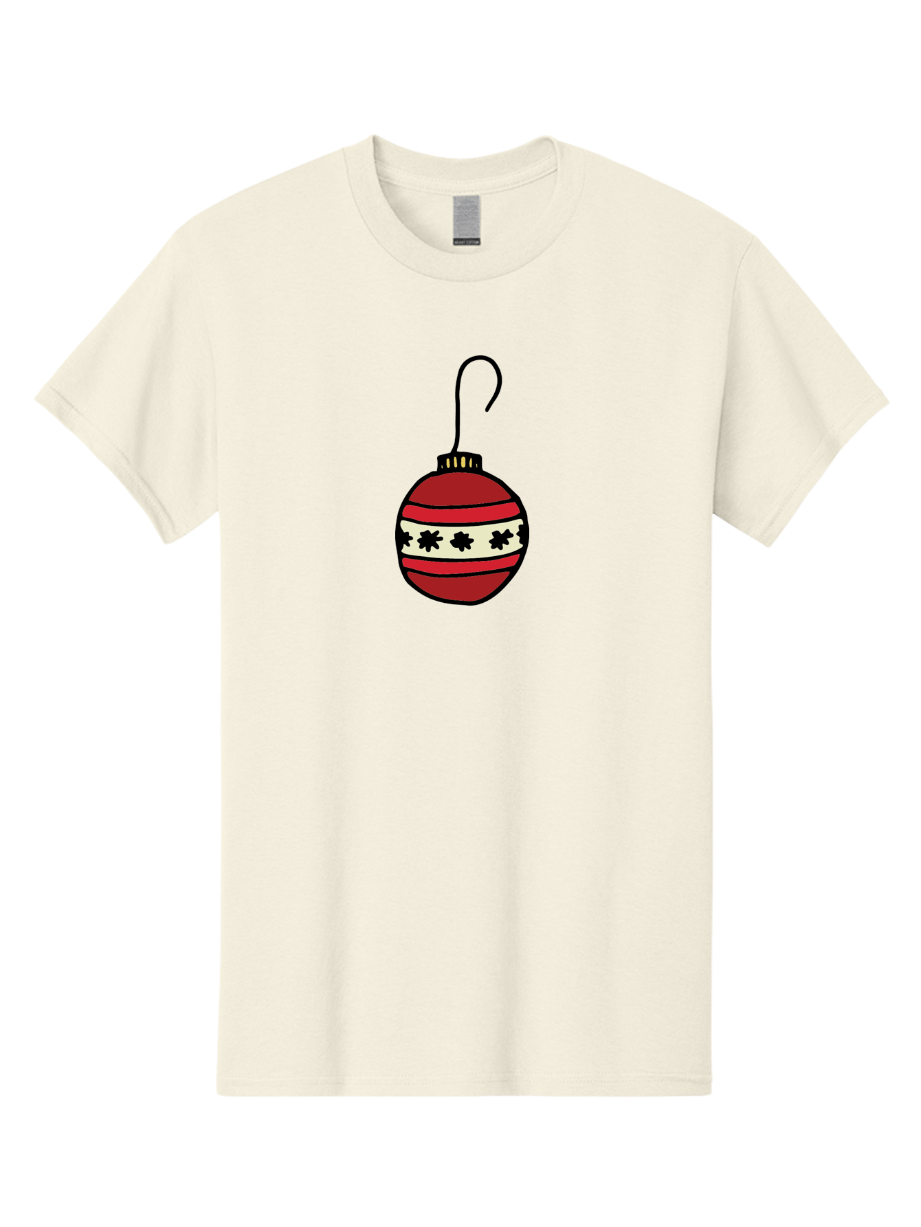 Red-Christmas-Ornament Men'S Graphic Tee, 100% Cotton, Comfortable Casual Summer Wear, Machine Washable, Red Christmas Bauble, Festive Decoration, Holiday Ornament, Black And White Pattern, Snowflake Design, Christmas Tree Decor, Aab076 15