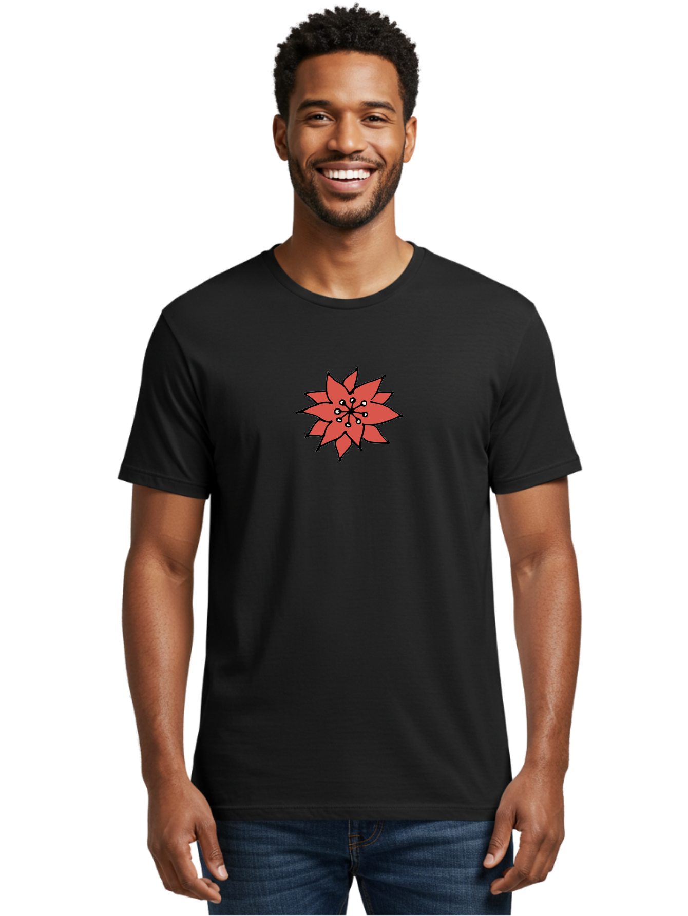 Red-Flower-1 Men'S Graphic Tee, 100% Cotton, Comfortable Casual Summer Wear, Machine Washable, Red Flower Illustration, Floral Design, Minimalist Art, Botanical Graphic, Simple Shapes, Stylized Bloom, Graphic Design Element Aab079 2