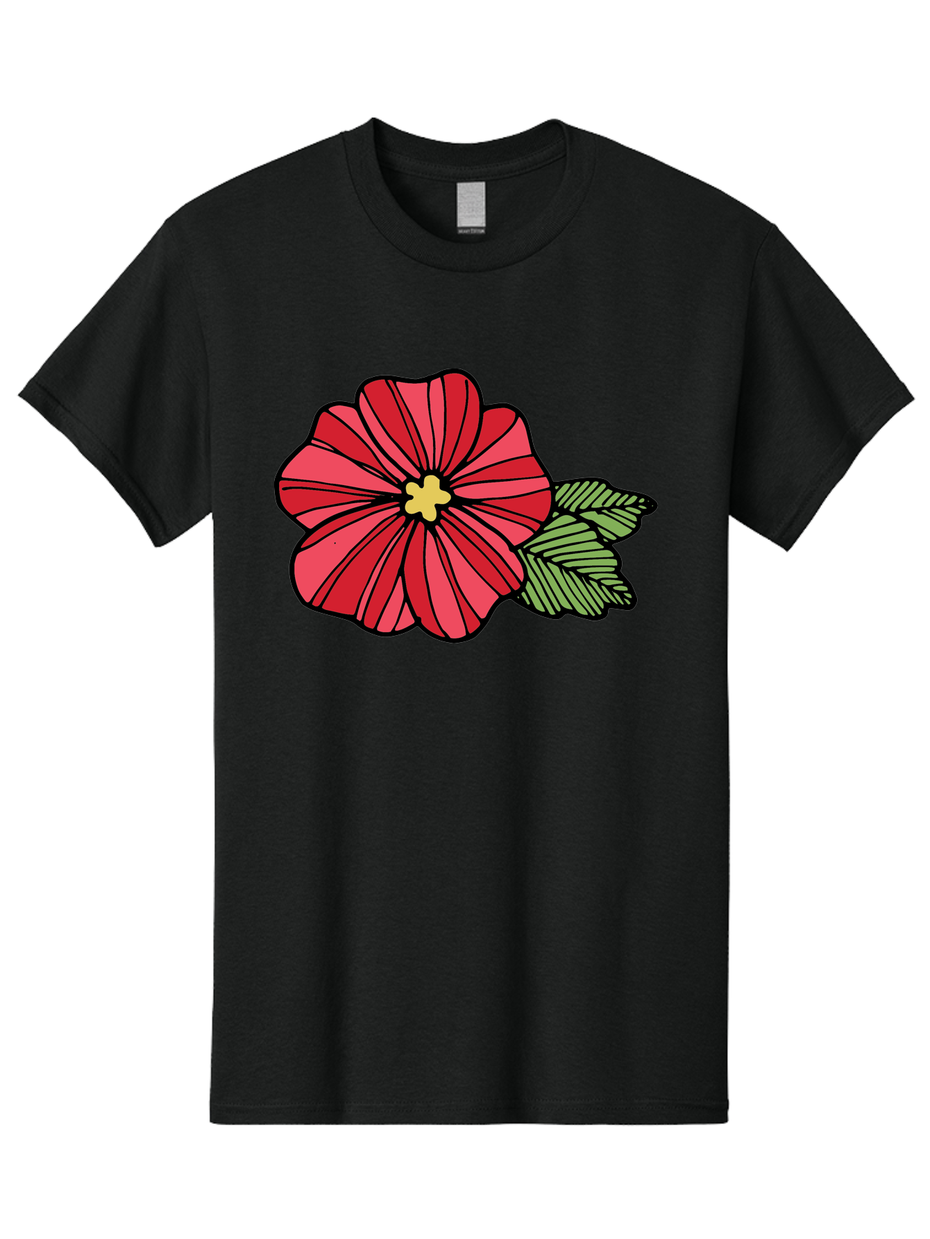 Red-Flower Men'S Graphic Tee, 100% Cotton, Comfortable Casual Summer Wear, Machine Washable, Red Flower, Yellow Center, Green Leaves, Floral Design, Vibrant Petals, Simple Illustration, Cartoon Style, Botanical Art Aab080 1