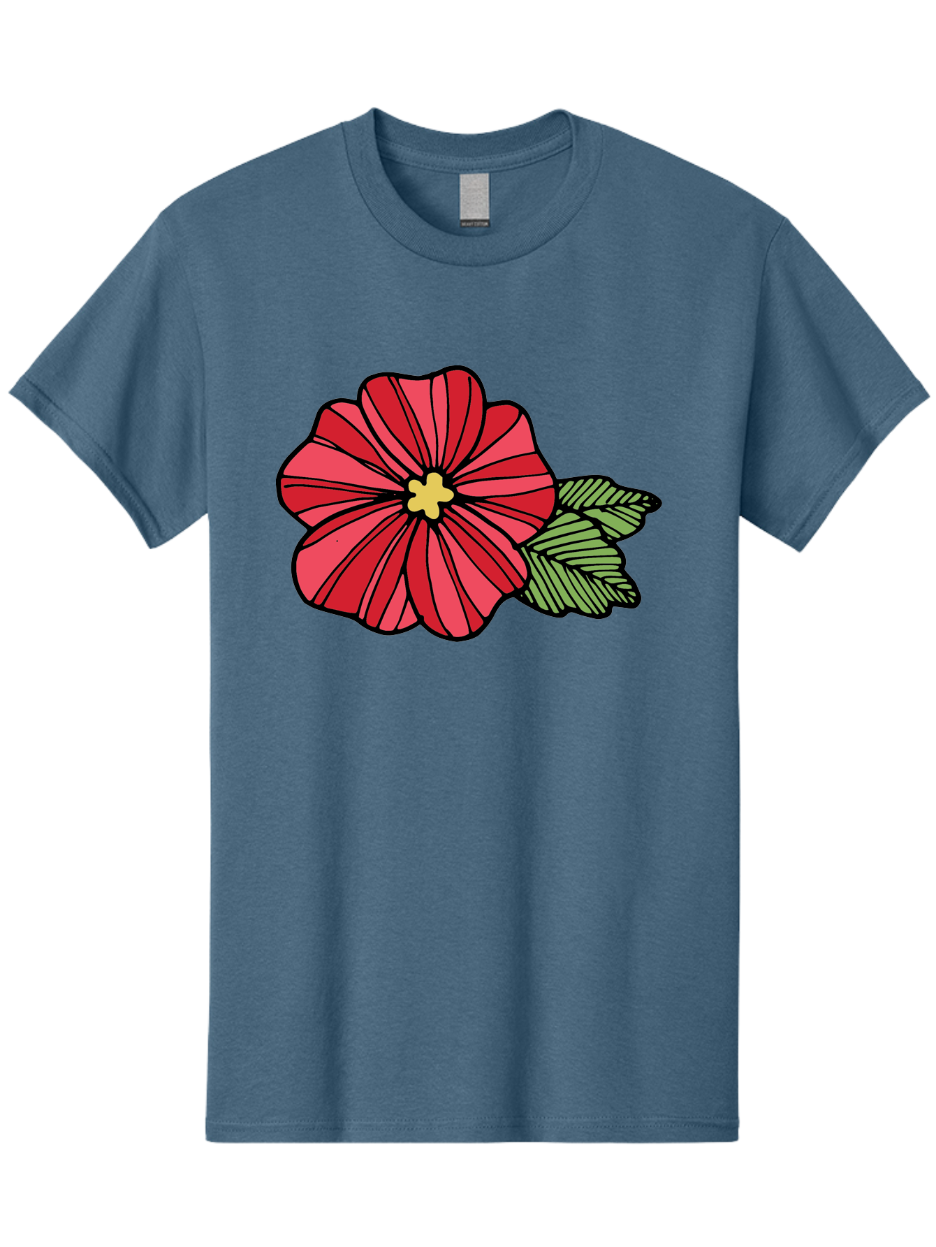 Red-Flower Men'S Graphic Tee, 100% Cotton, Comfortable Casual Summer Wear, Machine Washable, Red Flower, Yellow Center, Green Leaves, Floral Design, Vibrant Petals, Simple Illustration, Cartoon Style, Botanical Art Aab080 11