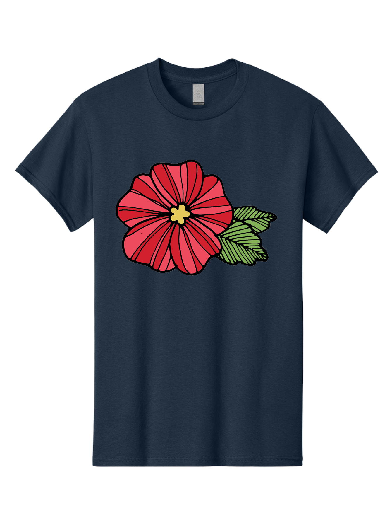 Red-Flower Men'S Graphic Tee, 100% Cotton, Comfortable Casual Summer Wear, Machine Washable, Red Flower, Yellow Center, Green Leaves, Floral Design, Vibrant Petals, Simple Illustration, Cartoon Style, Botanical Art Aab080 19