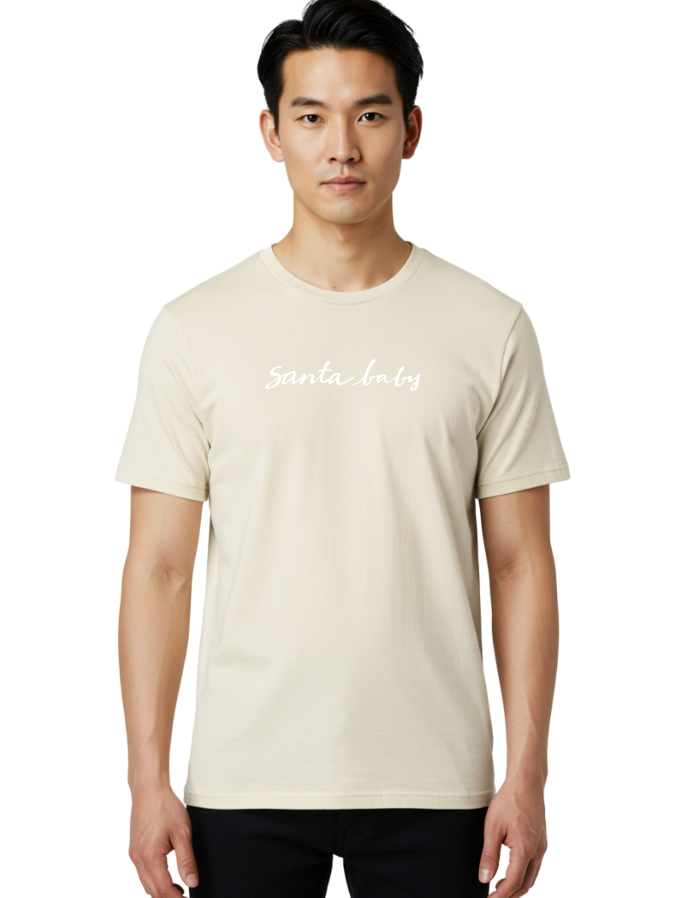 Santa-Baby Men'S Graphic Tee, 100% Cotton, Comfortable Casual Summer Wear, Machine Washable, Santa Baby, Christmas Phrase, Festive Text, White Cursive Font, Holiday Greetings, Seasonal Phrase, Cute Lettering, Merry Christmas Aab092 24