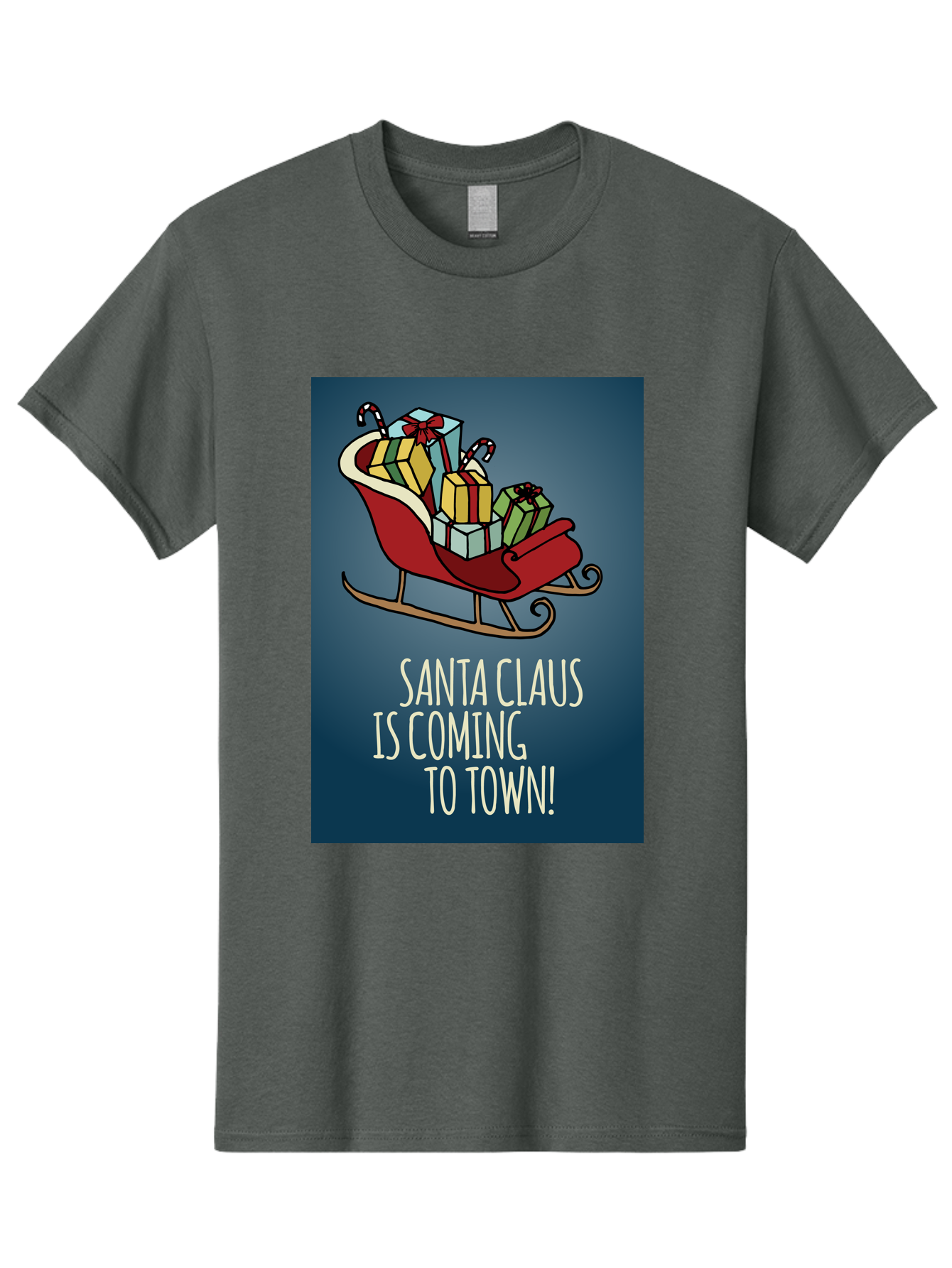 Santa-Claus-Is-Coming-To-Town Men'S Graphic Tee, 100% Cotton, Comfortable Casual Summer Wear, Machine Washable, Santa Claus, Christmas Gifts, Holiday Season, Festive Sleigh, Candy Canes, Wrapped Presents, Christmas Magic, Joyful Atmosphere, Aab093 11