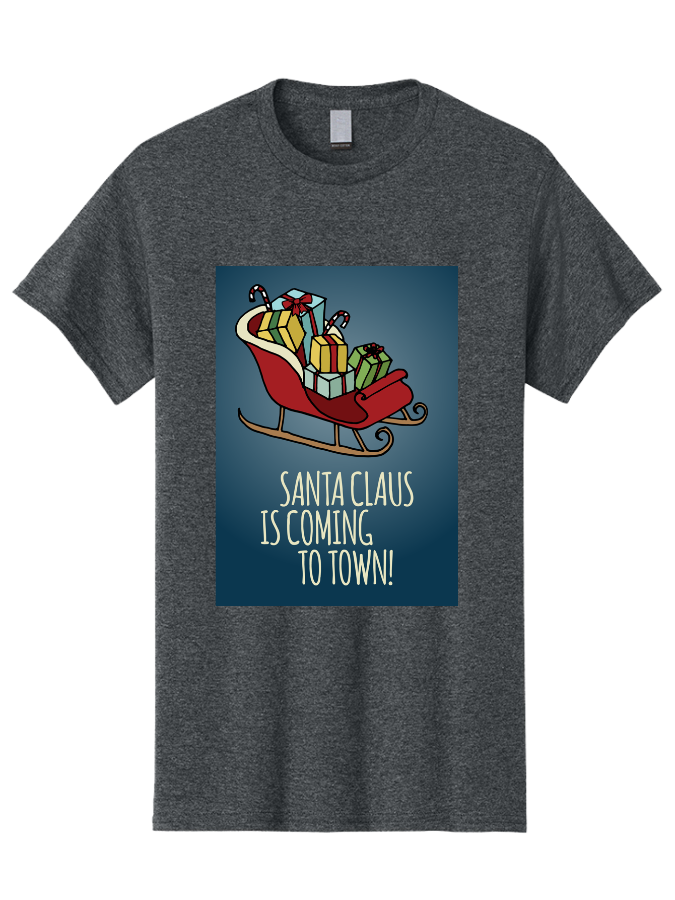 Santa-Claus-Is-Coming-To-Town Men'S Graphic Tee, 100% Cotton, Comfortable Casual Summer Wear, Machine Washable, Santa Claus, Christmas Gifts, Holiday Season, Festive Sleigh, Candy Canes, Wrapped Presents, Christmas Magic, Joyful Atmosphere, Aab093 19
