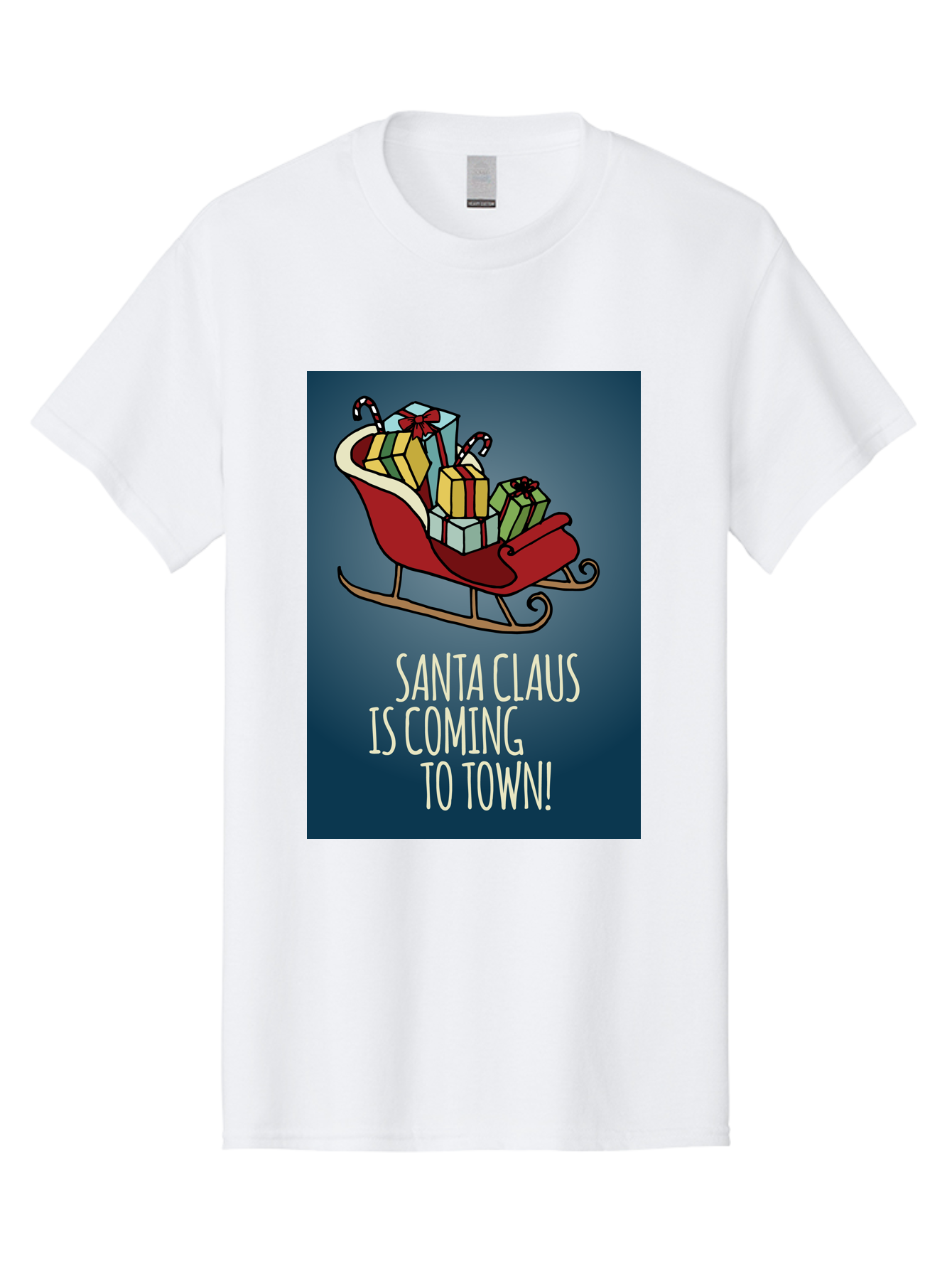 Santa-Claus-Is-Coming-To-Town Men'S Graphic Tee, 100% Cotton, Comfortable Casual Summer Wear, Machine Washable, Santa Claus, Christmas Gifts, Holiday Season, Festive Sleigh, Candy Canes, Wrapped Presents, Christmas Magic, Joyful Atmosphere, Aab093 29