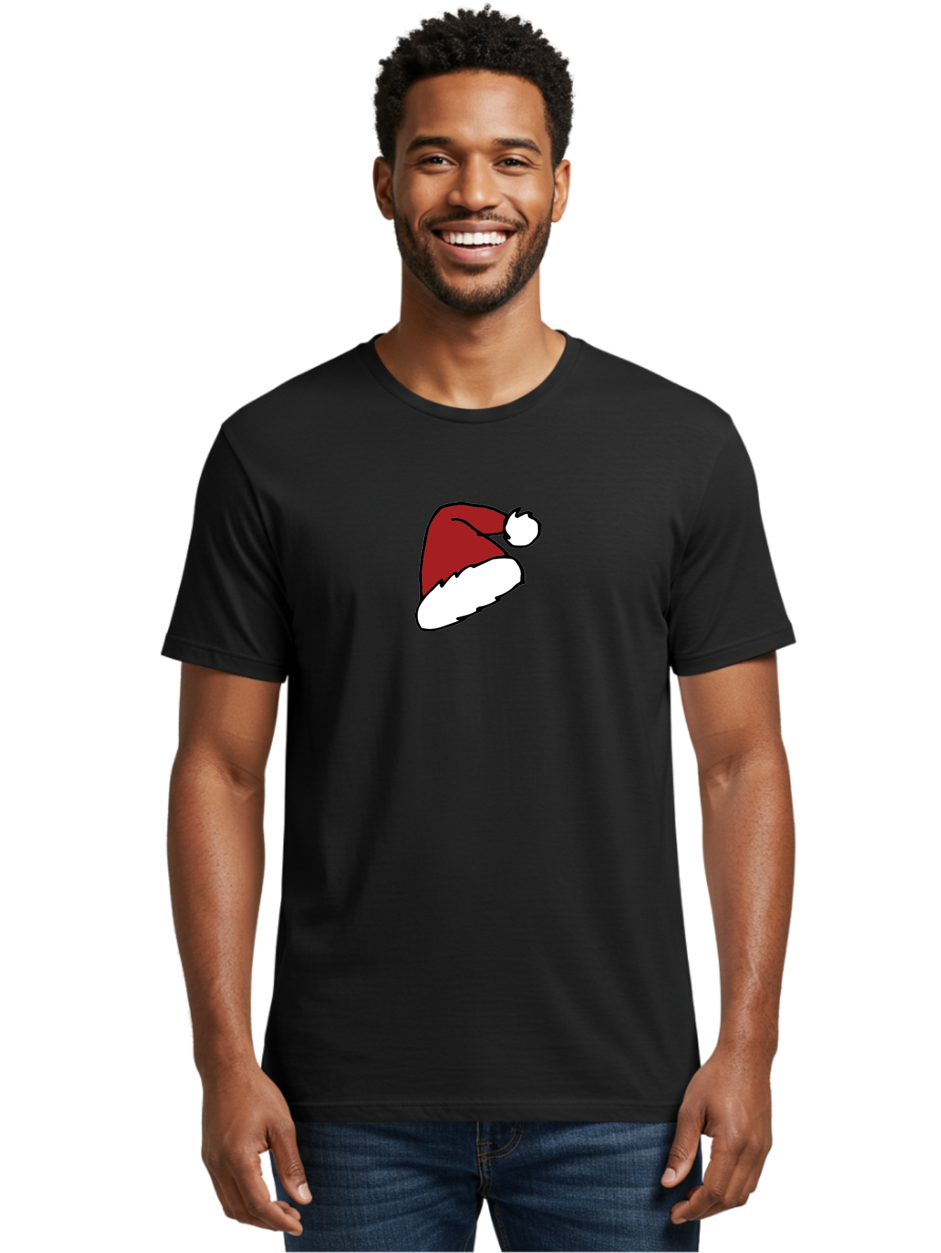 Santa-Hat Men'S Graphic Tee, 100% Cotton, Comfortable Casual Summer Wear, Machine Washable, Red And White Santa Hat, Christmas Accessory, Festive Headwear, Holiday Symbol, Cartoon Illustration, Winter Wear, Seasonal Decoration Aab095 18