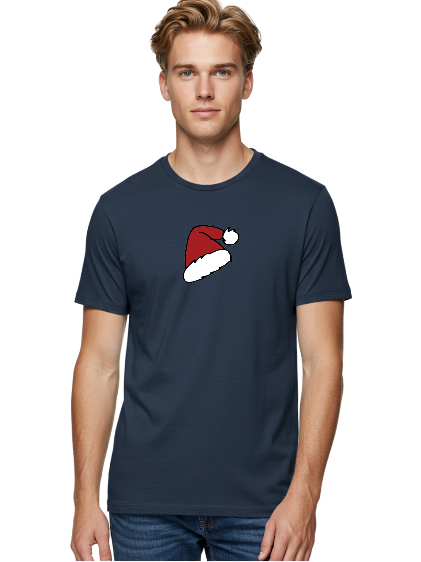 Santa-Hat Men'S Graphic Tee, 100% Cotton, Comfortable Casual Summer Wear, Machine Washable, Red And White Santa Hat, Christmas Accessory, Festive Headwear, Holiday Symbol, Cartoon Illustration, Winter Wear, Seasonal Decoration Aab095 4